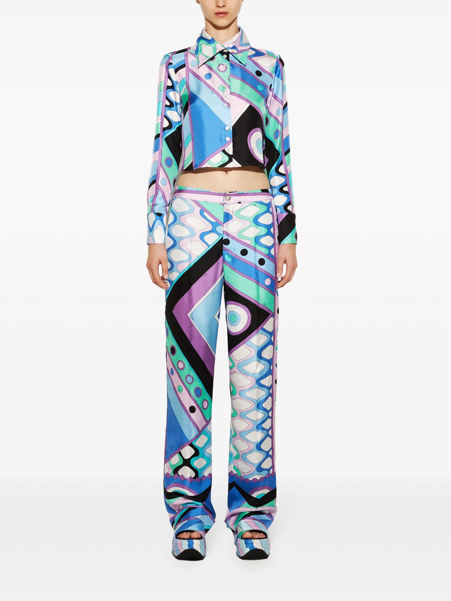 Vivara-print silk trousers