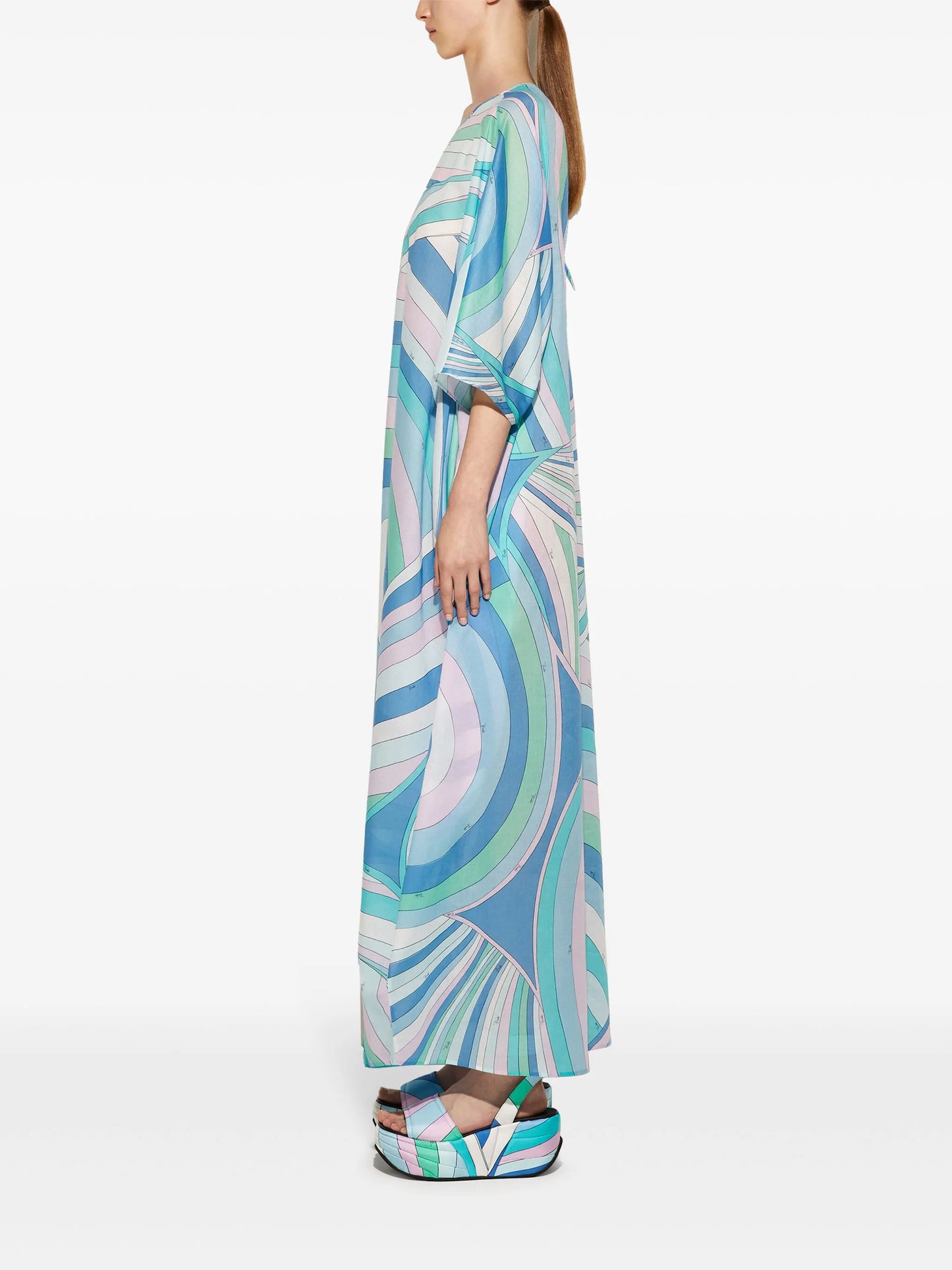 Iride-print cotton kaftan dress