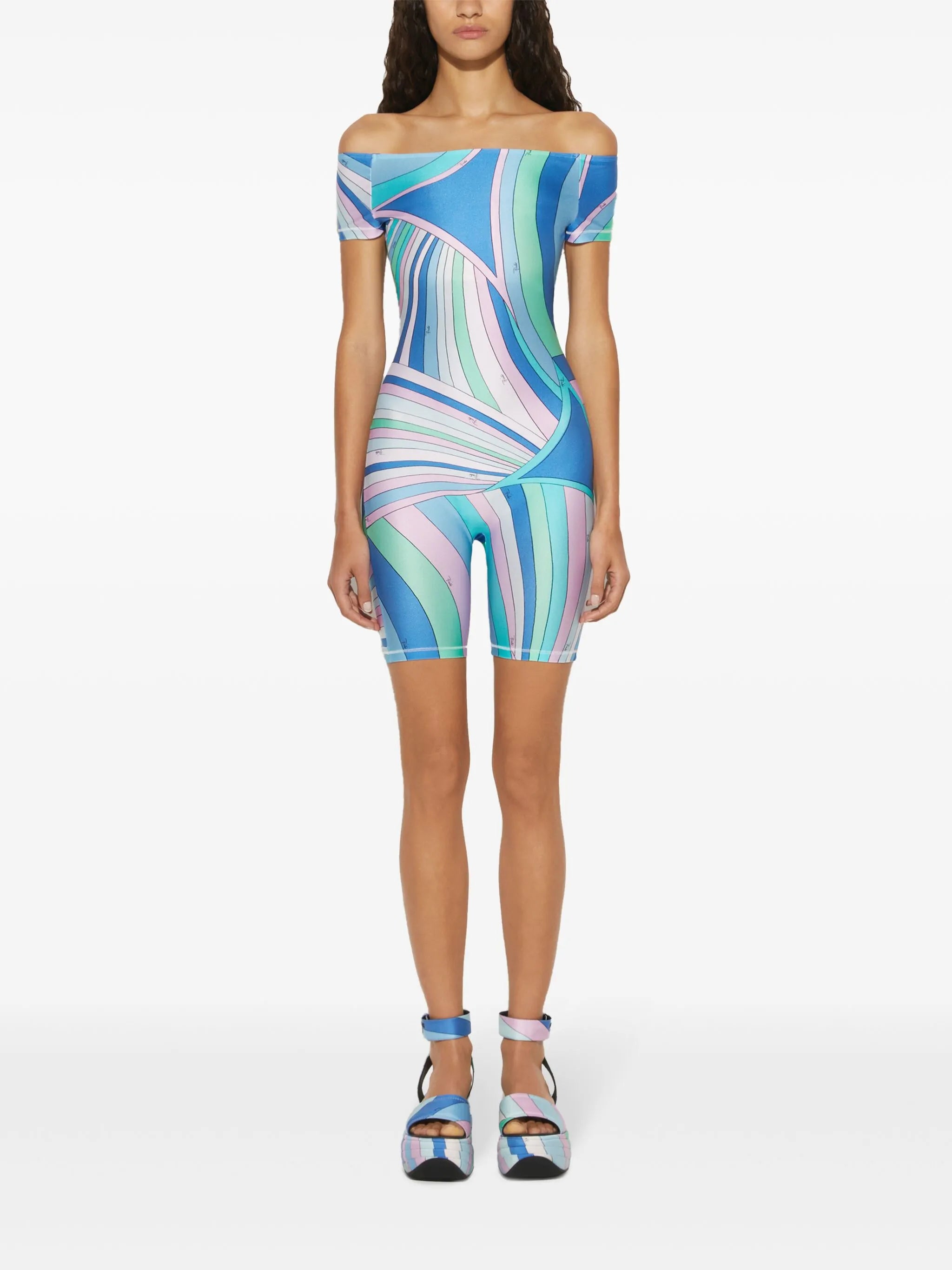 Iride-Print off-shoulder jumpsuit