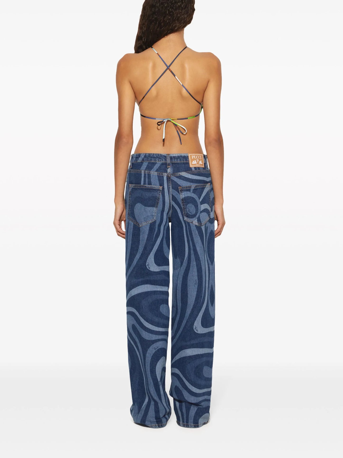 Marmo-print denim top