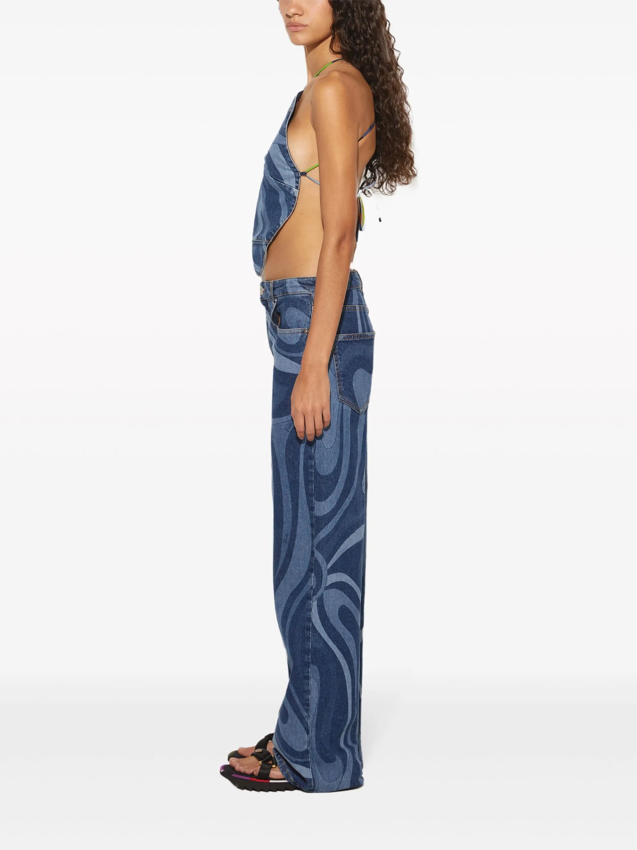 Marmo-print denim top