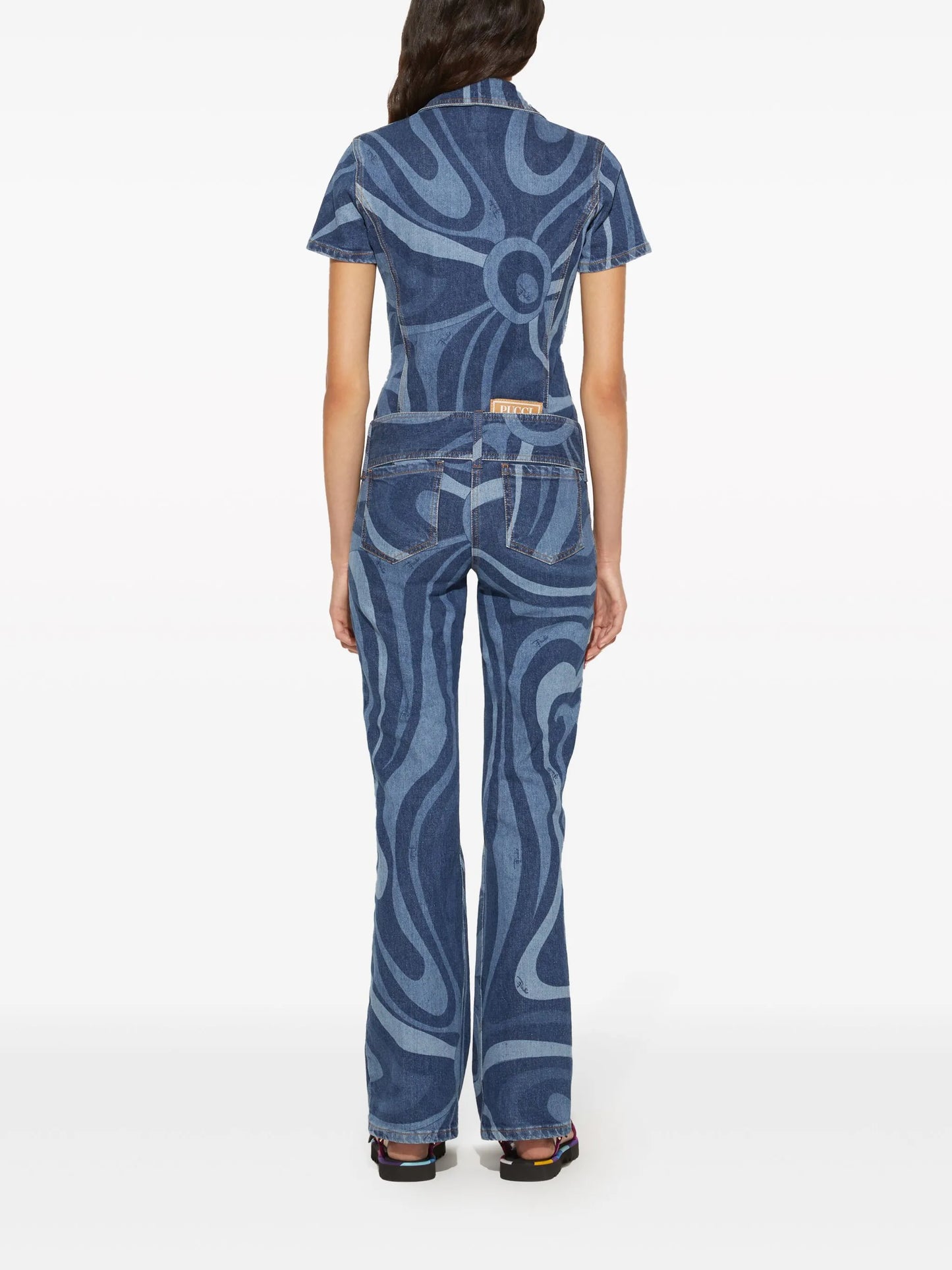 Marmo-print denim jumpsuit