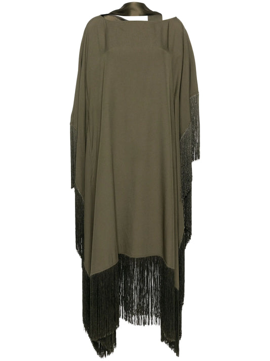 fringe-detail crepe kaftan dress