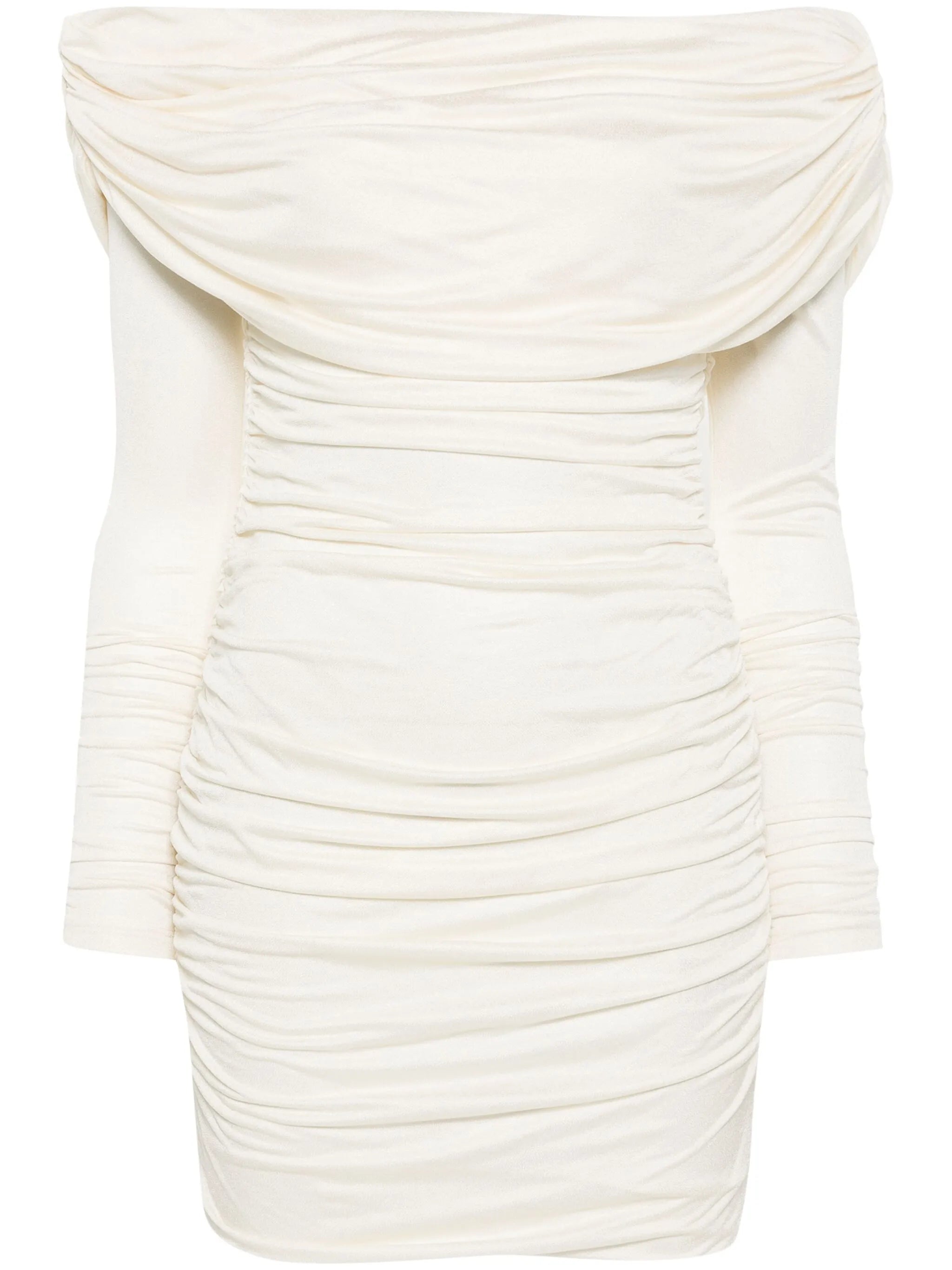 off-shoulder ruched mini dress