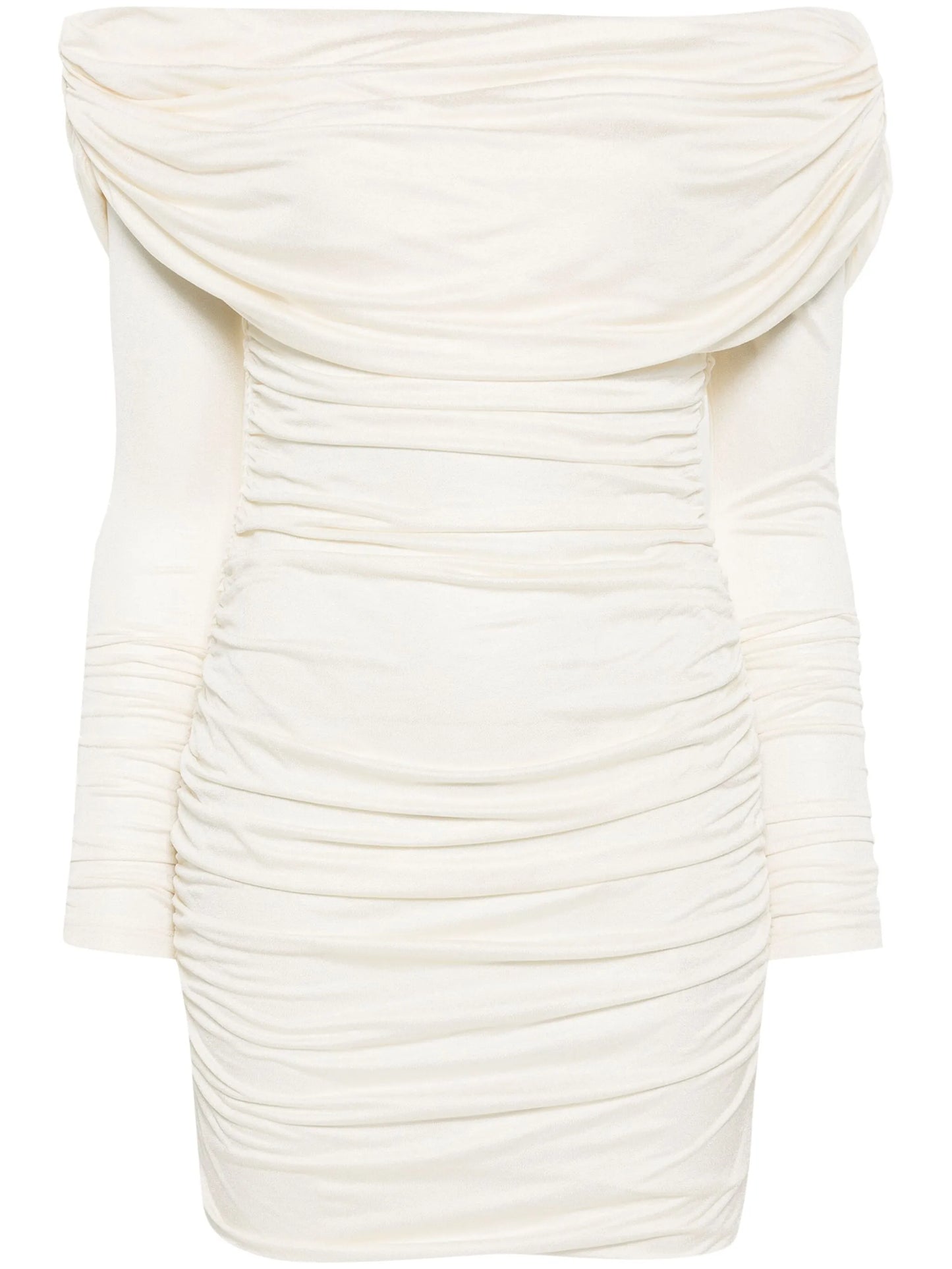 off-shoulder ruched mini dress