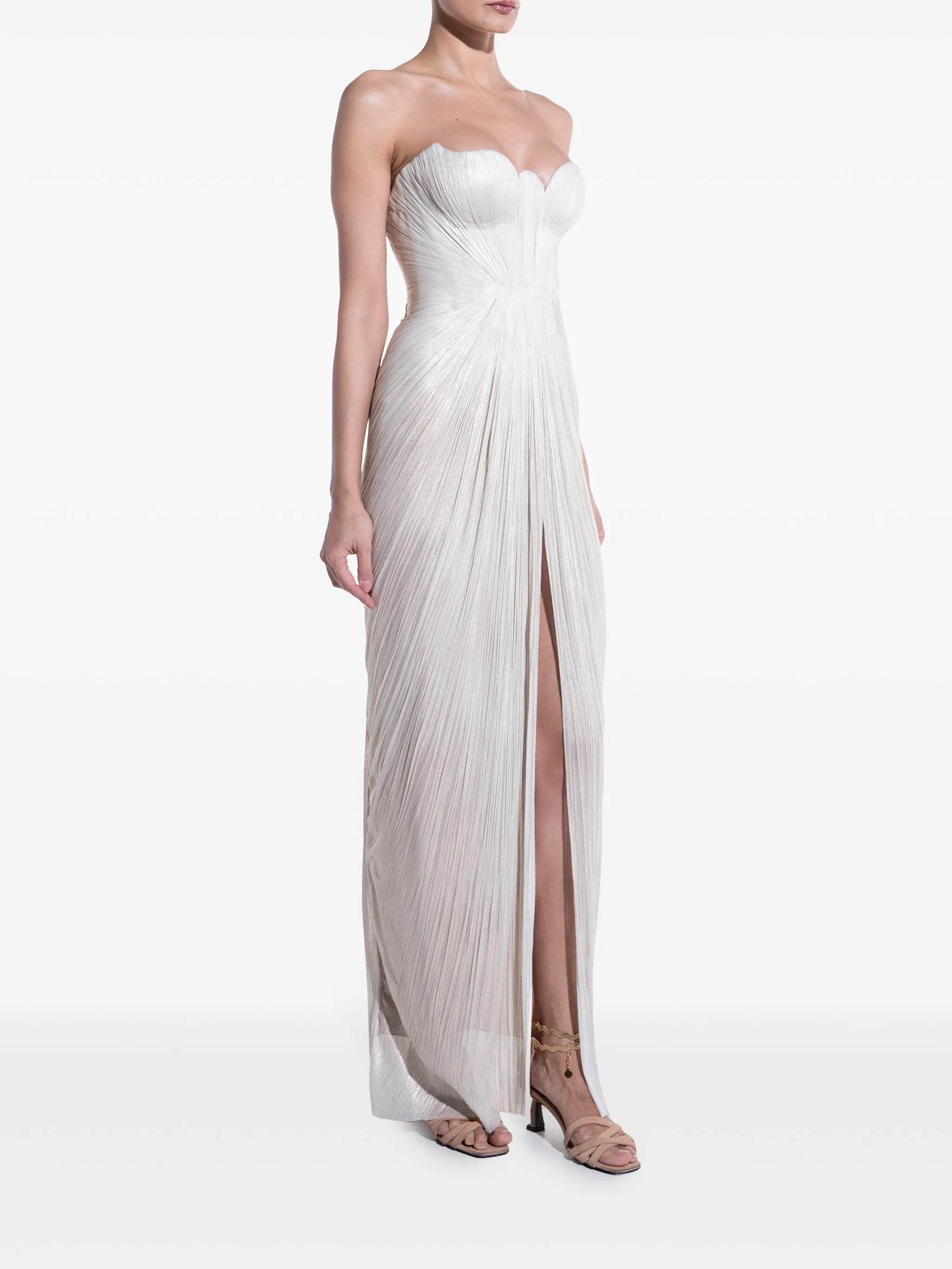 strapeless pleated gown