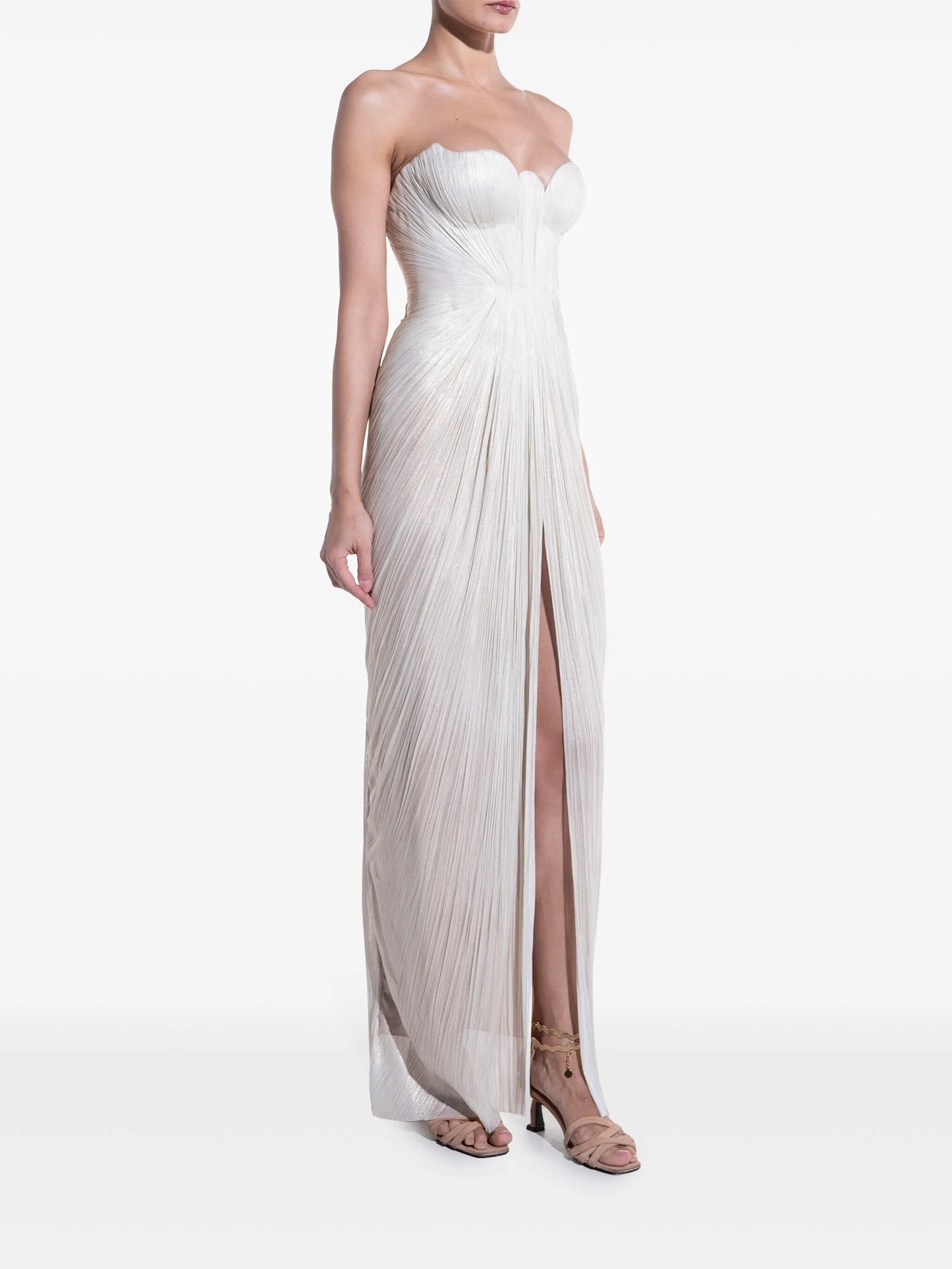 strapeless pleated gown