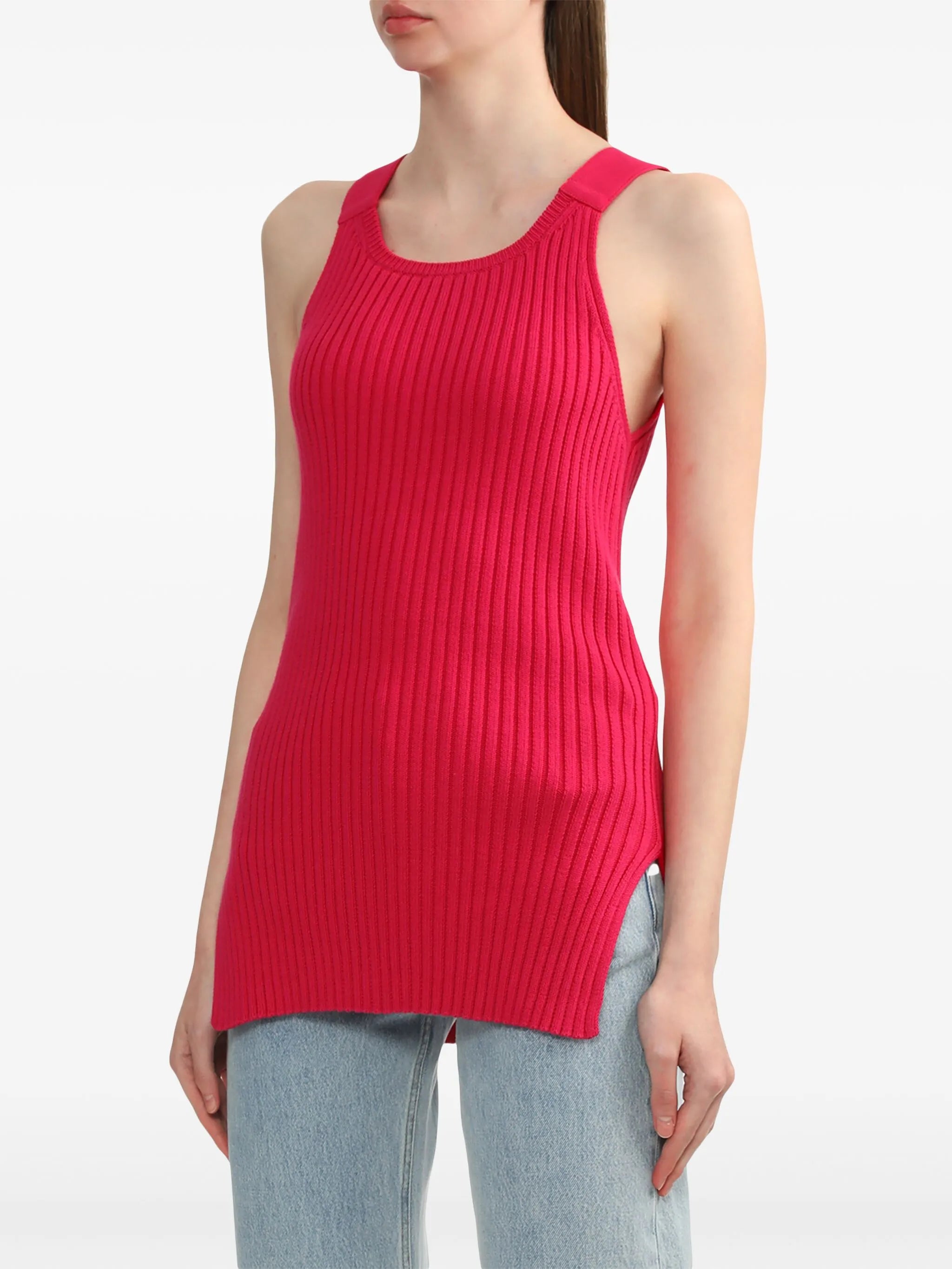side-slit ribbed-knit tank top