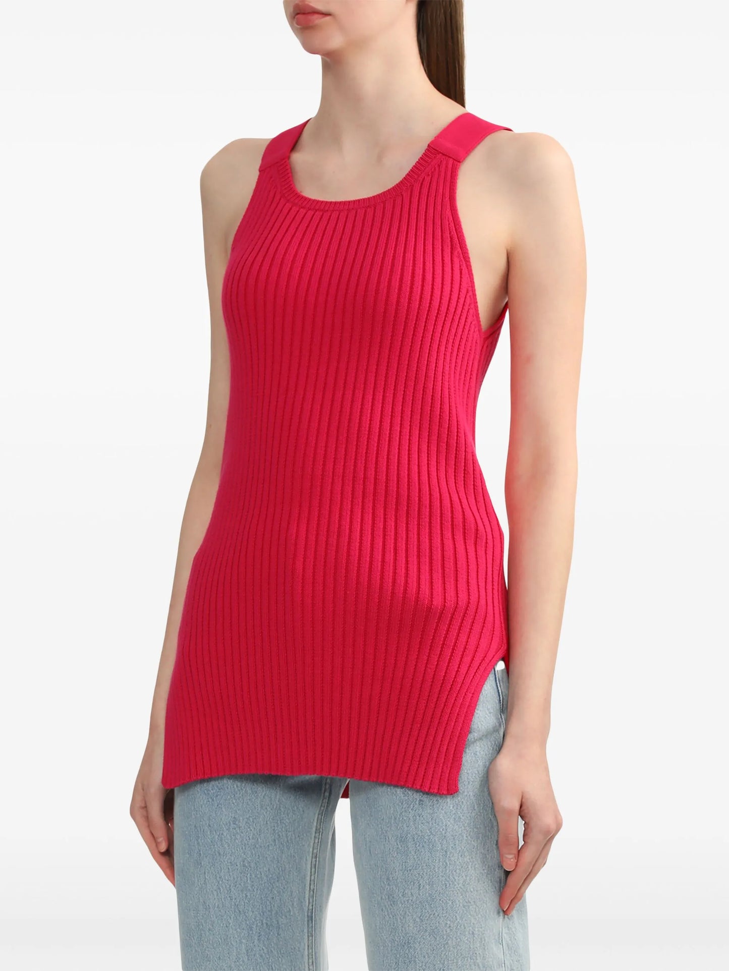 side-slit ribbed-knit tank top