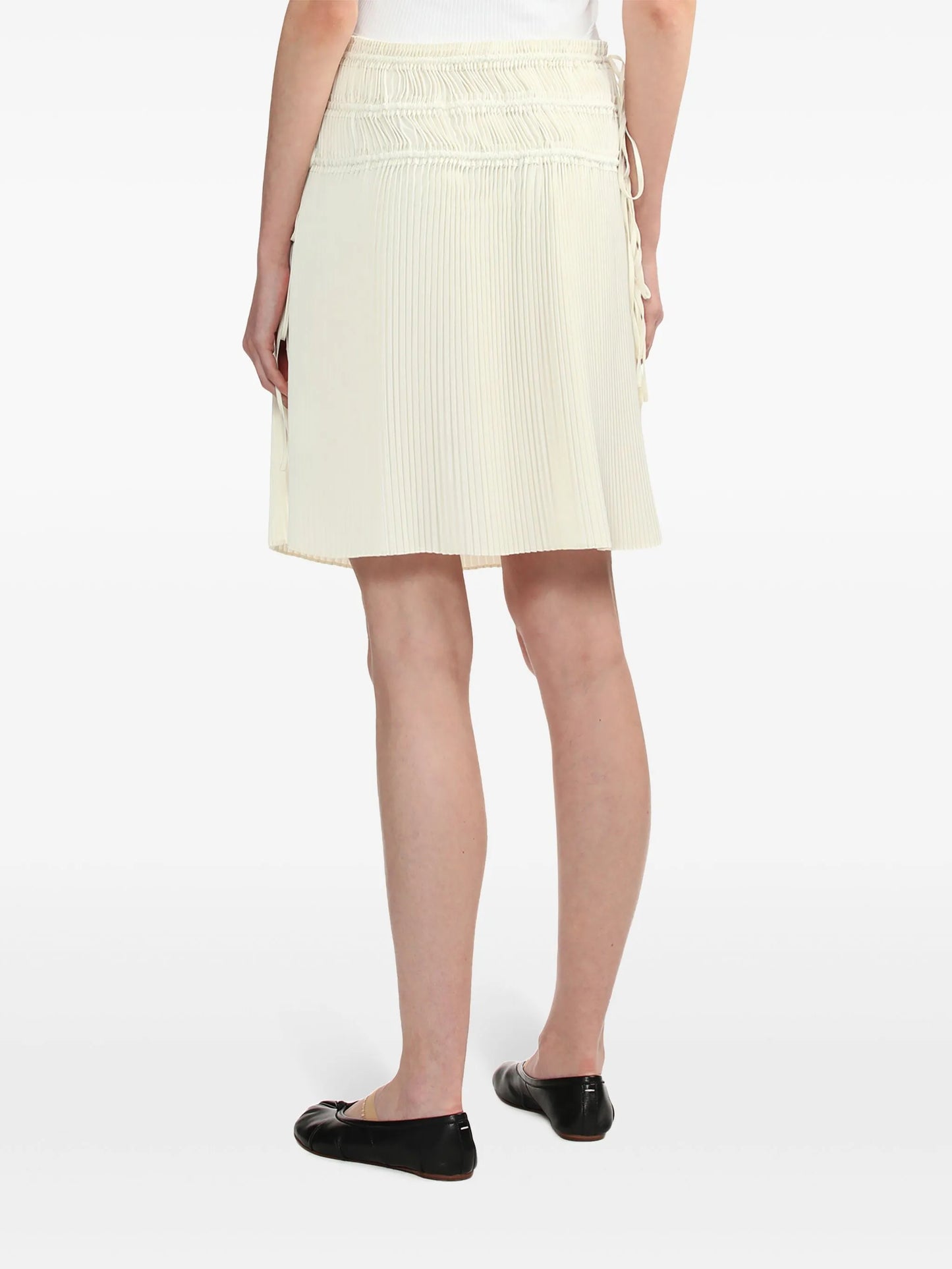 strap-detail pleated midi skirt