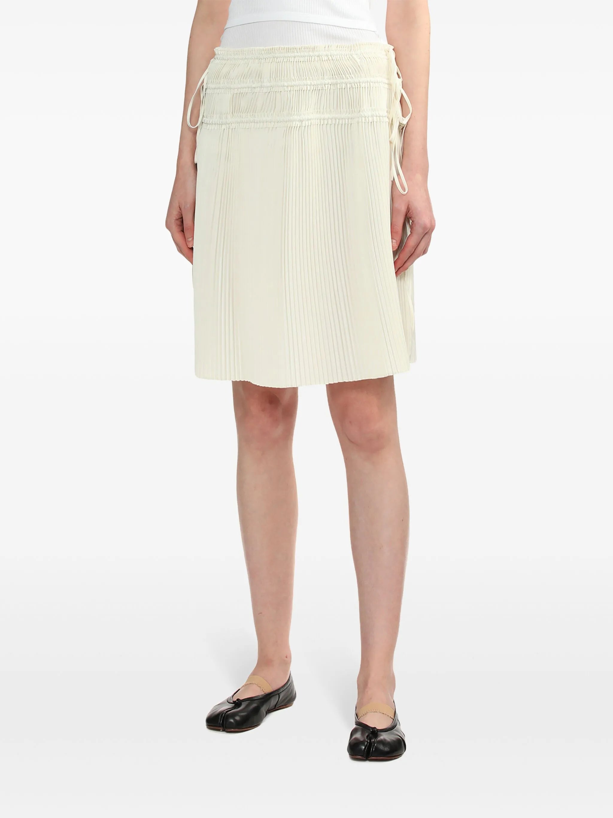 strap-detail pleated midi skirt