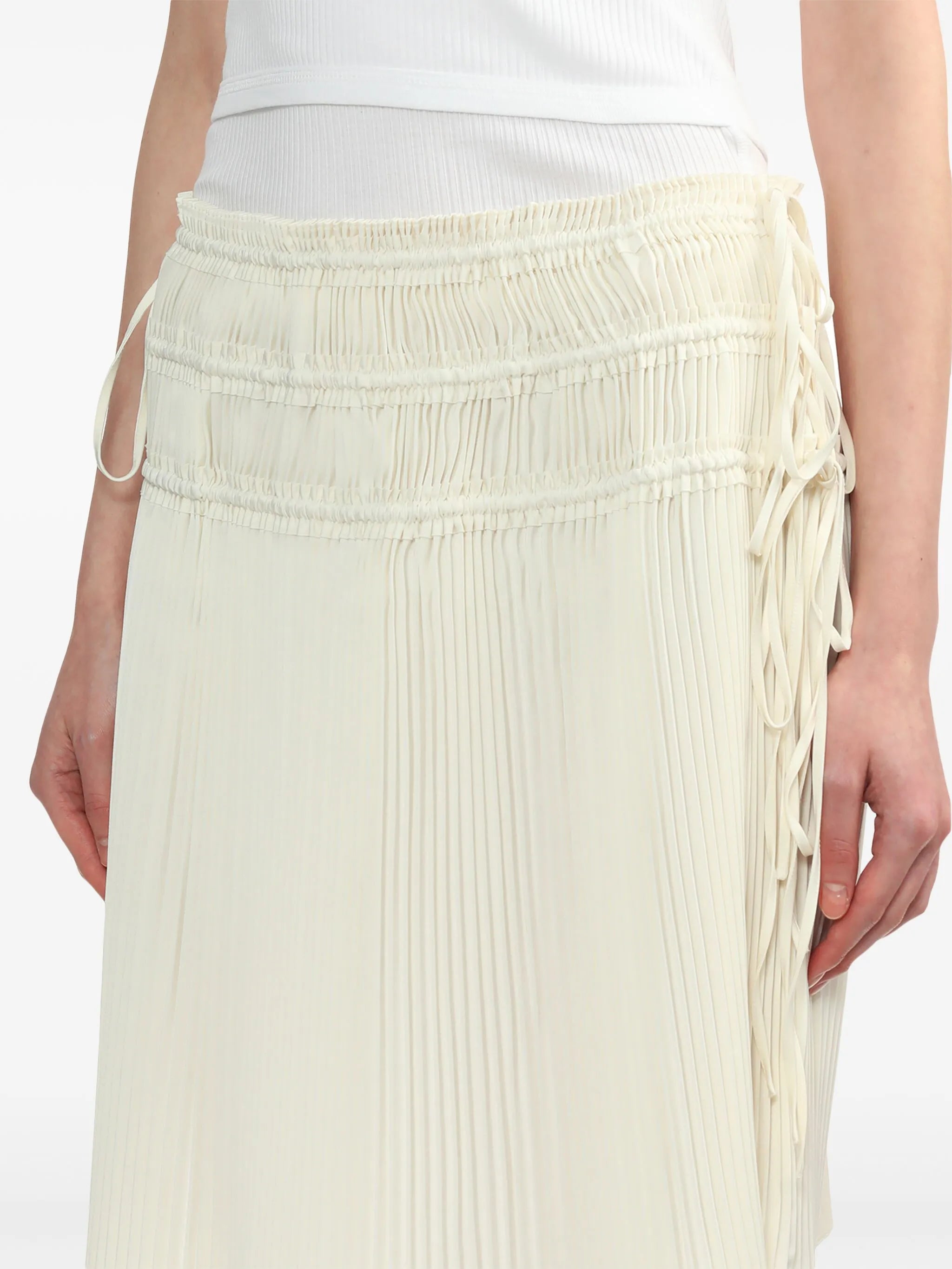 strap-detail pleated midi skirt