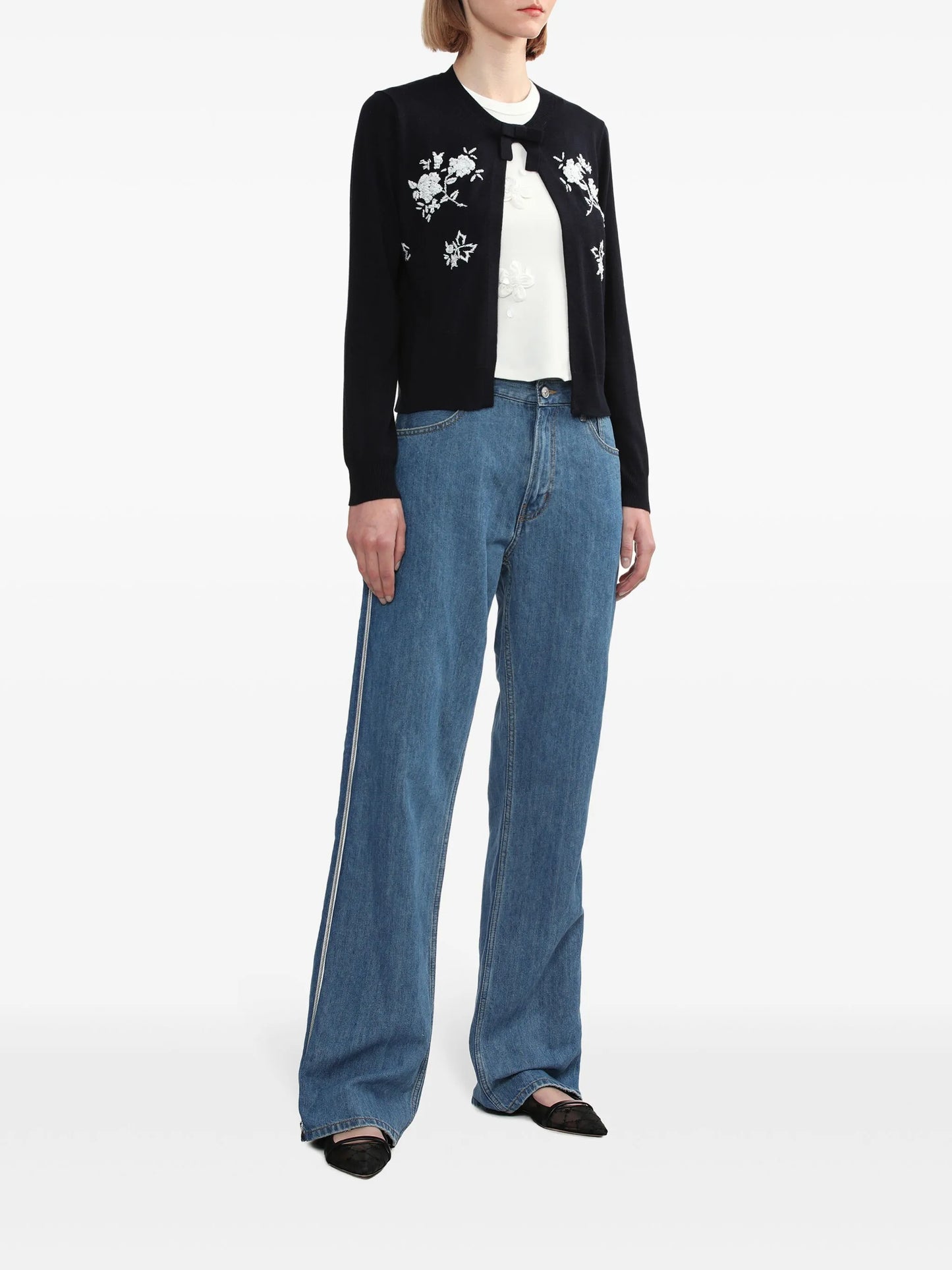 floral-embroidered silk-cashmere cardigan