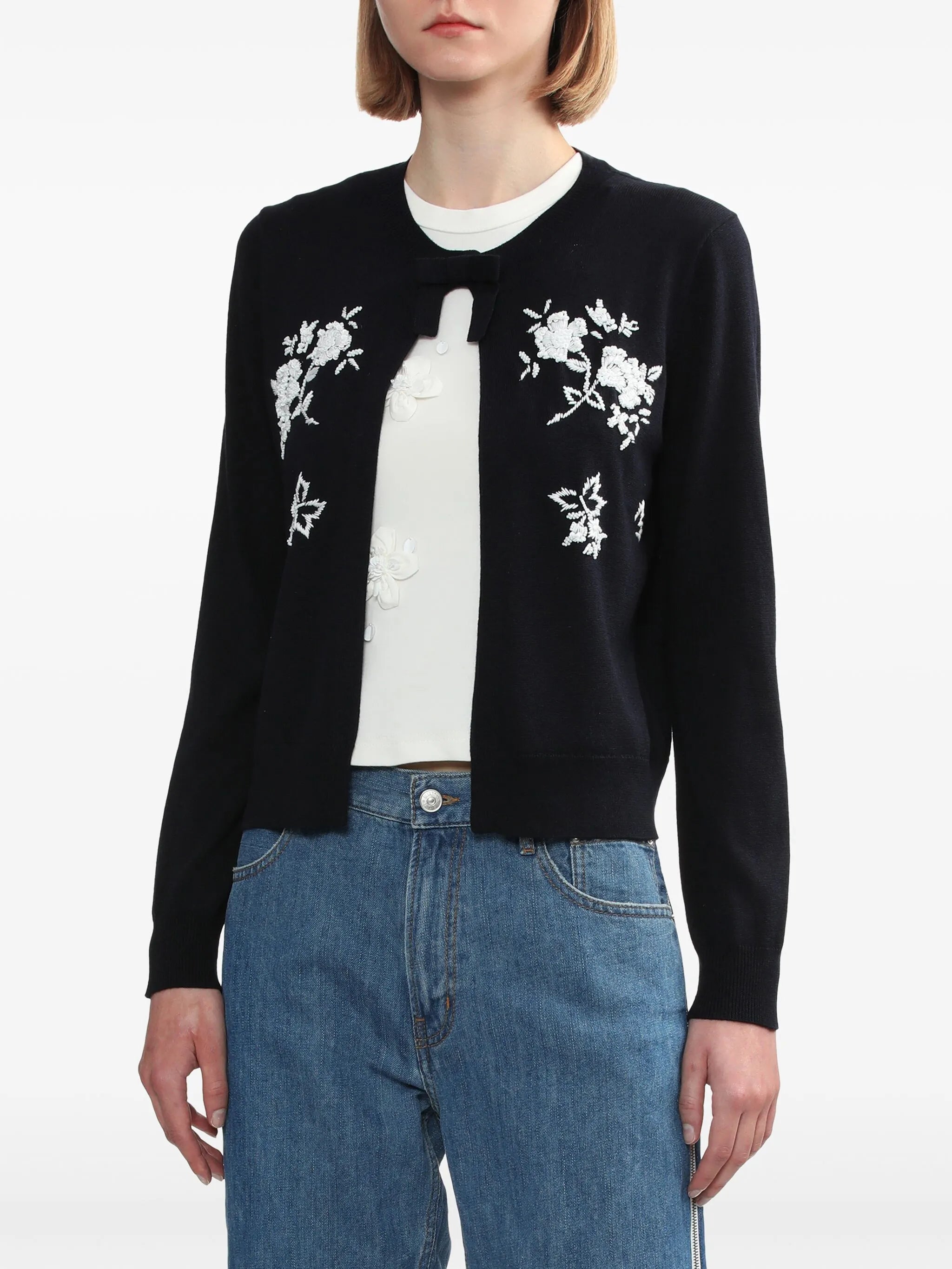 floral-embroidered silk-cashmere cardigan