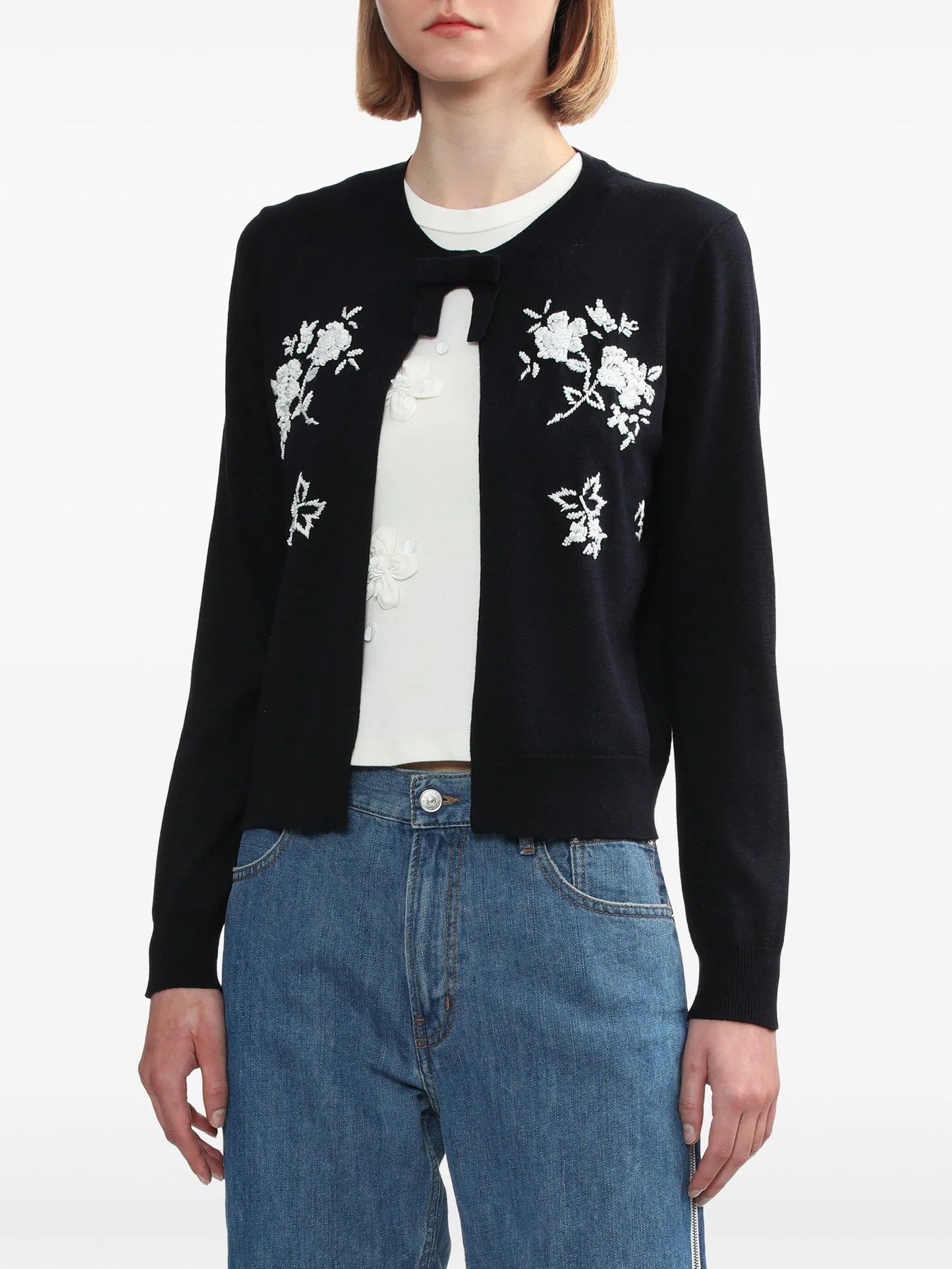 floral-embroidered silk-cashmere cardigan