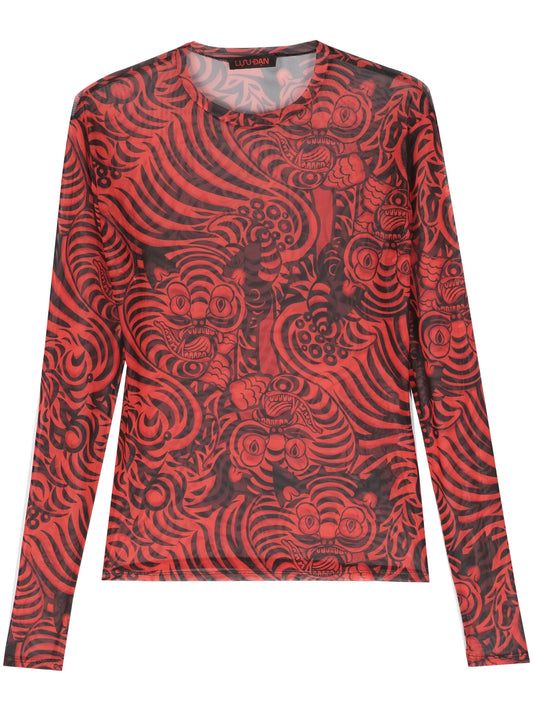 Kamikaze-print mesh T-shirt