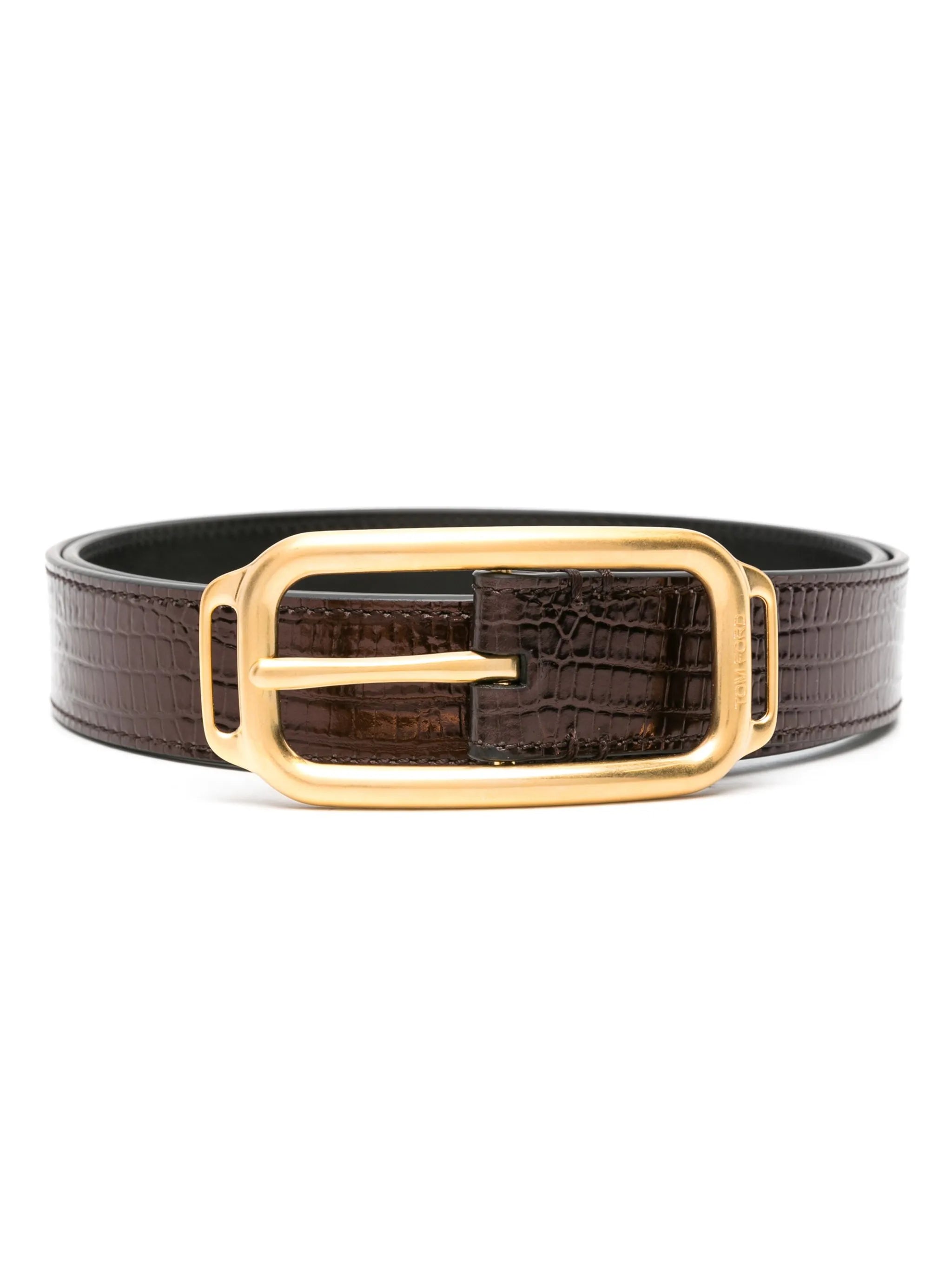 embossed-crocodile leather belt