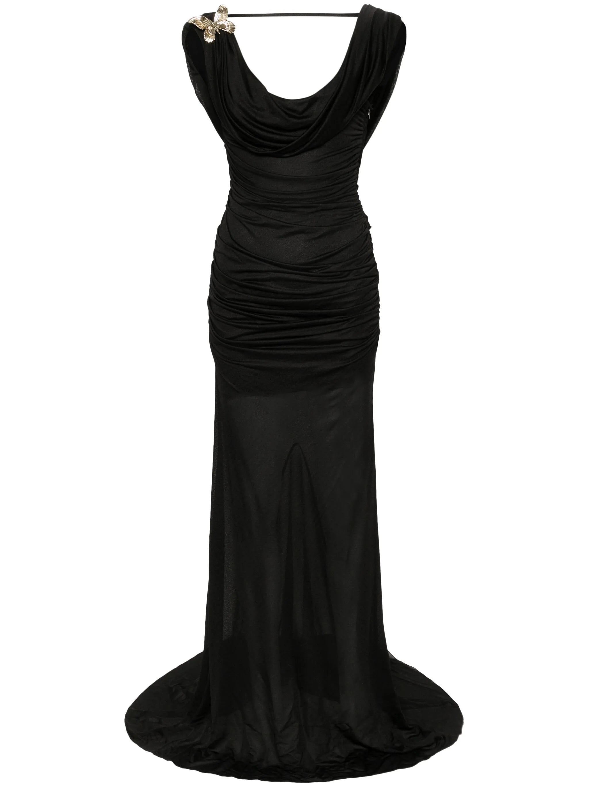 off-shoulder gathered maxi dress