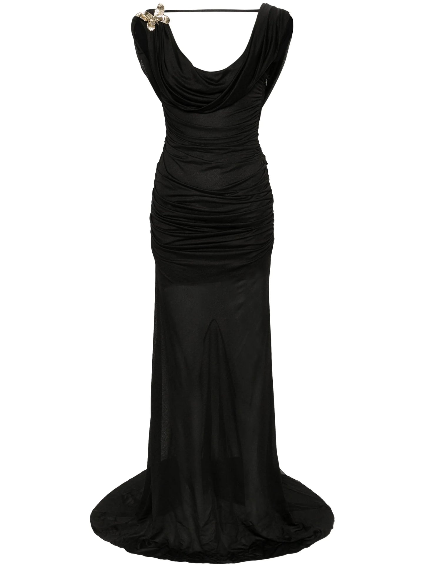 off-shoulder gathered maxi dress