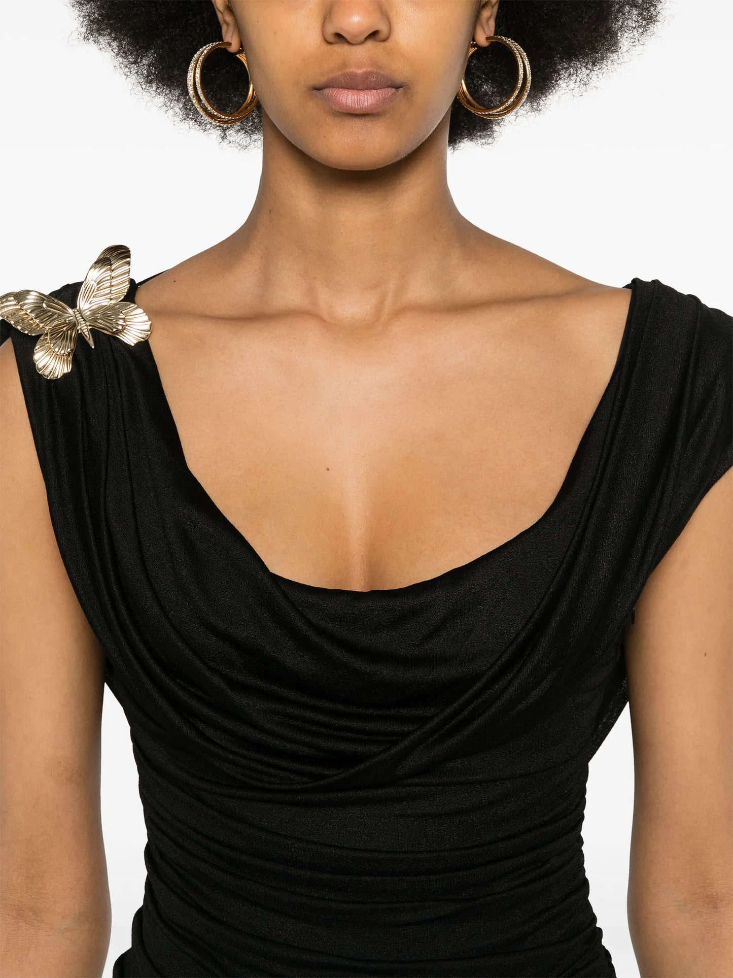 off-shoulder gathered maxi dress