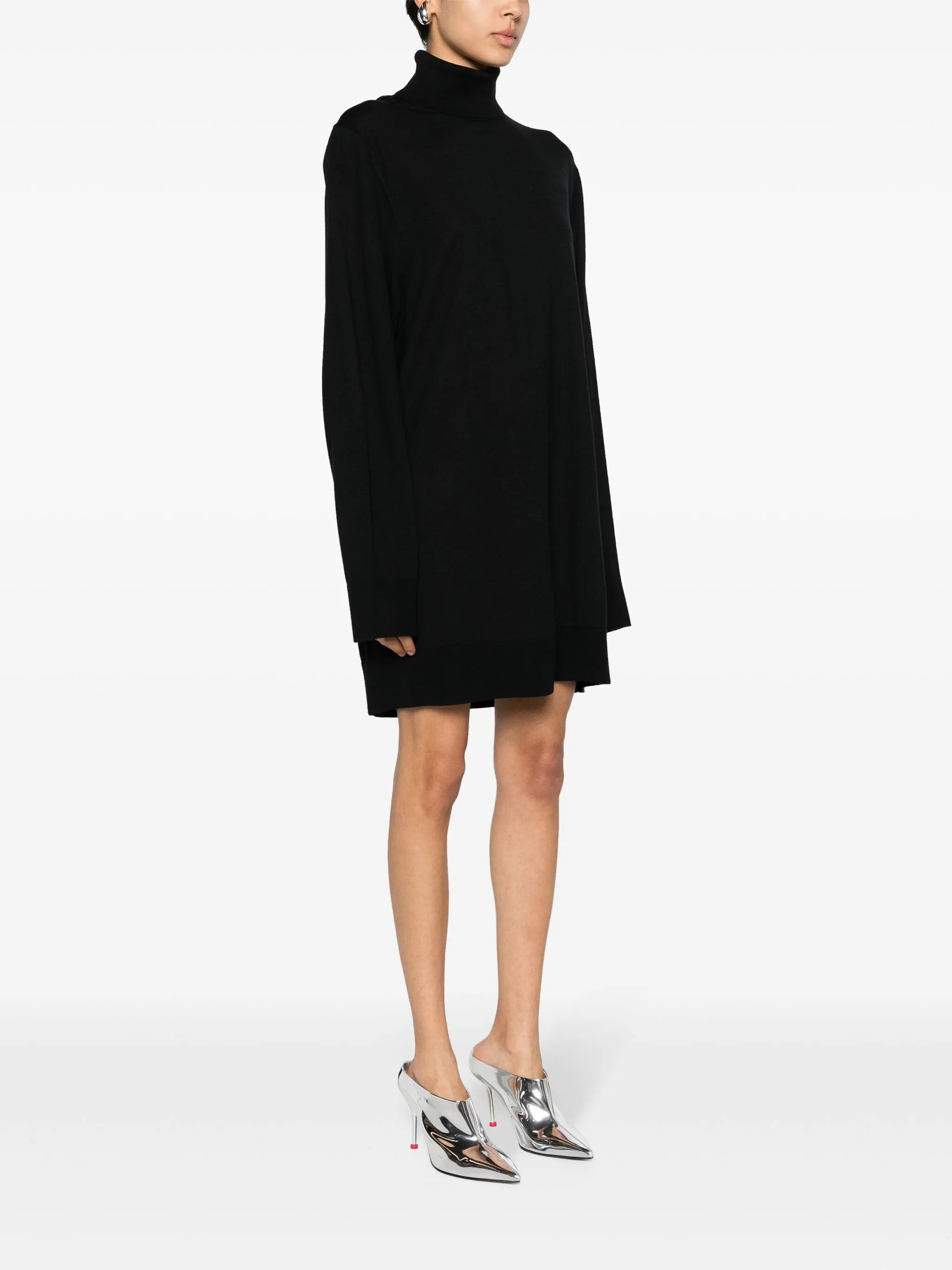 roll-neck wool-blend minidress
