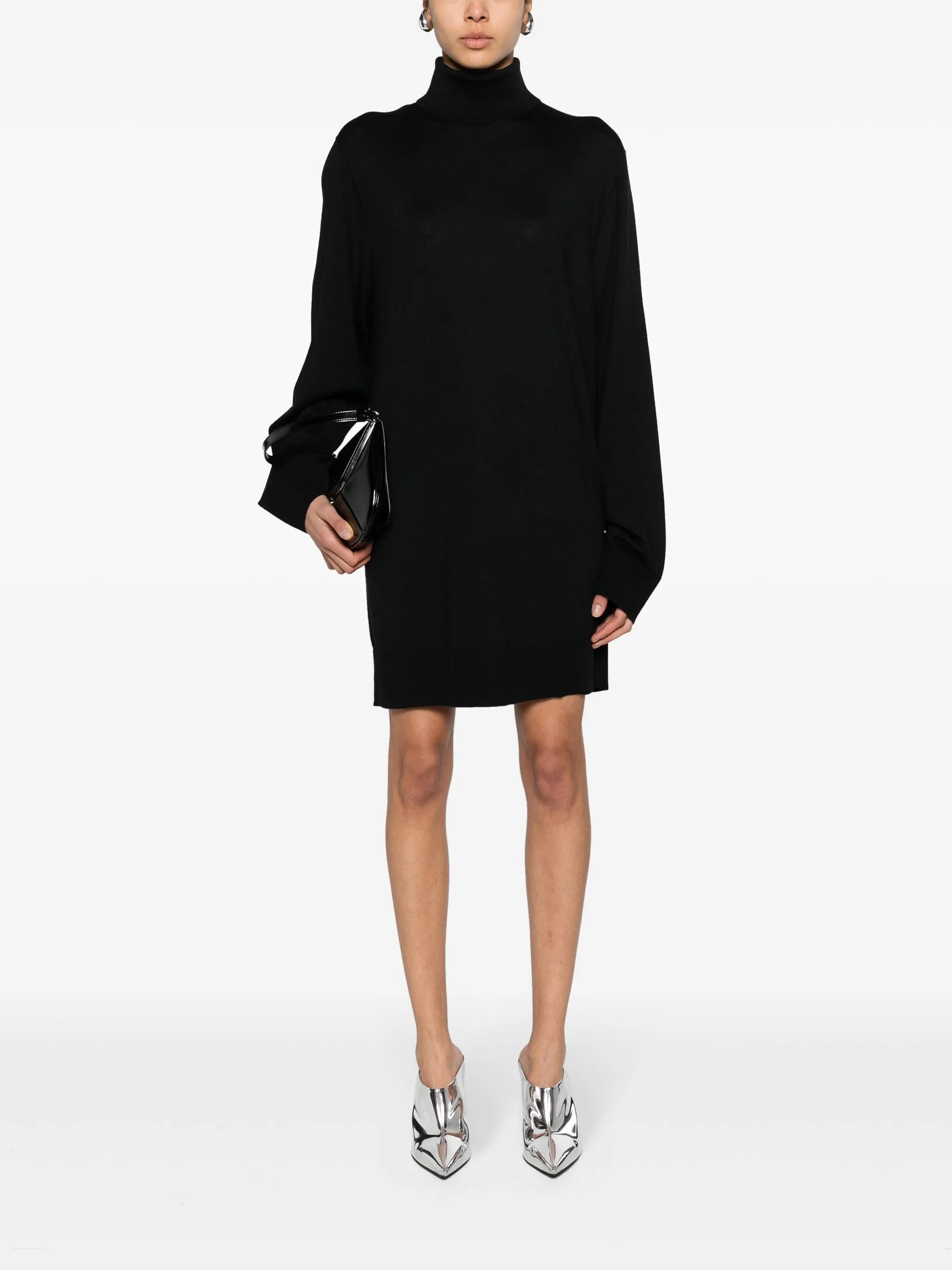 roll-neck wool-blend minidress