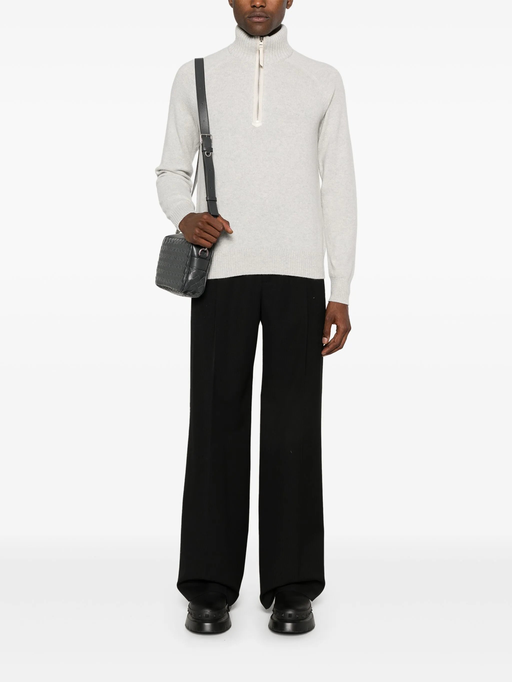 mélange-effect zip-up jumper