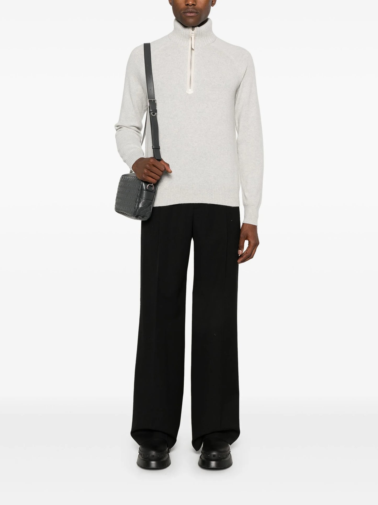 mélange-effect zip-up jumper