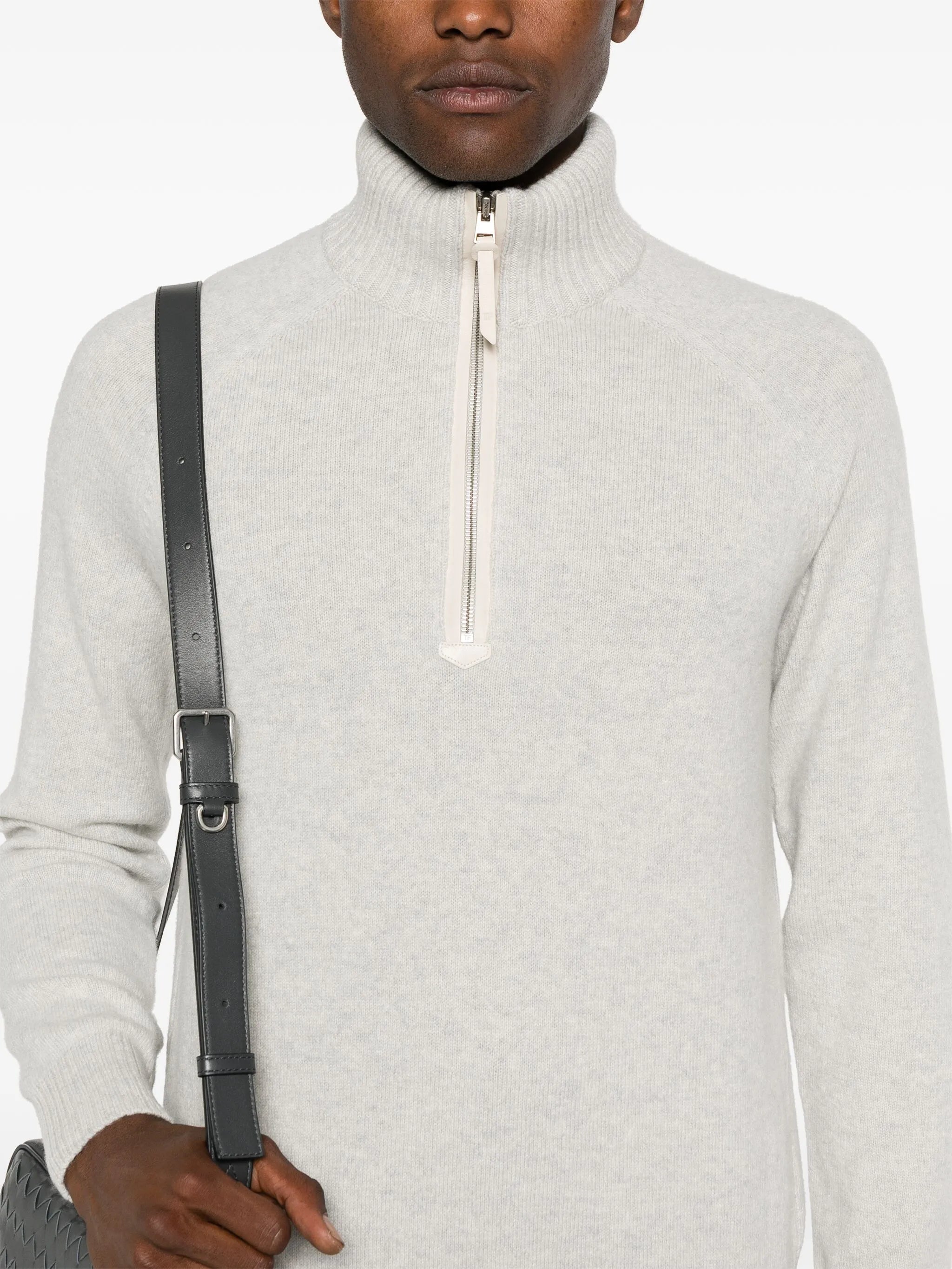 mélange-effect zip-up jumper