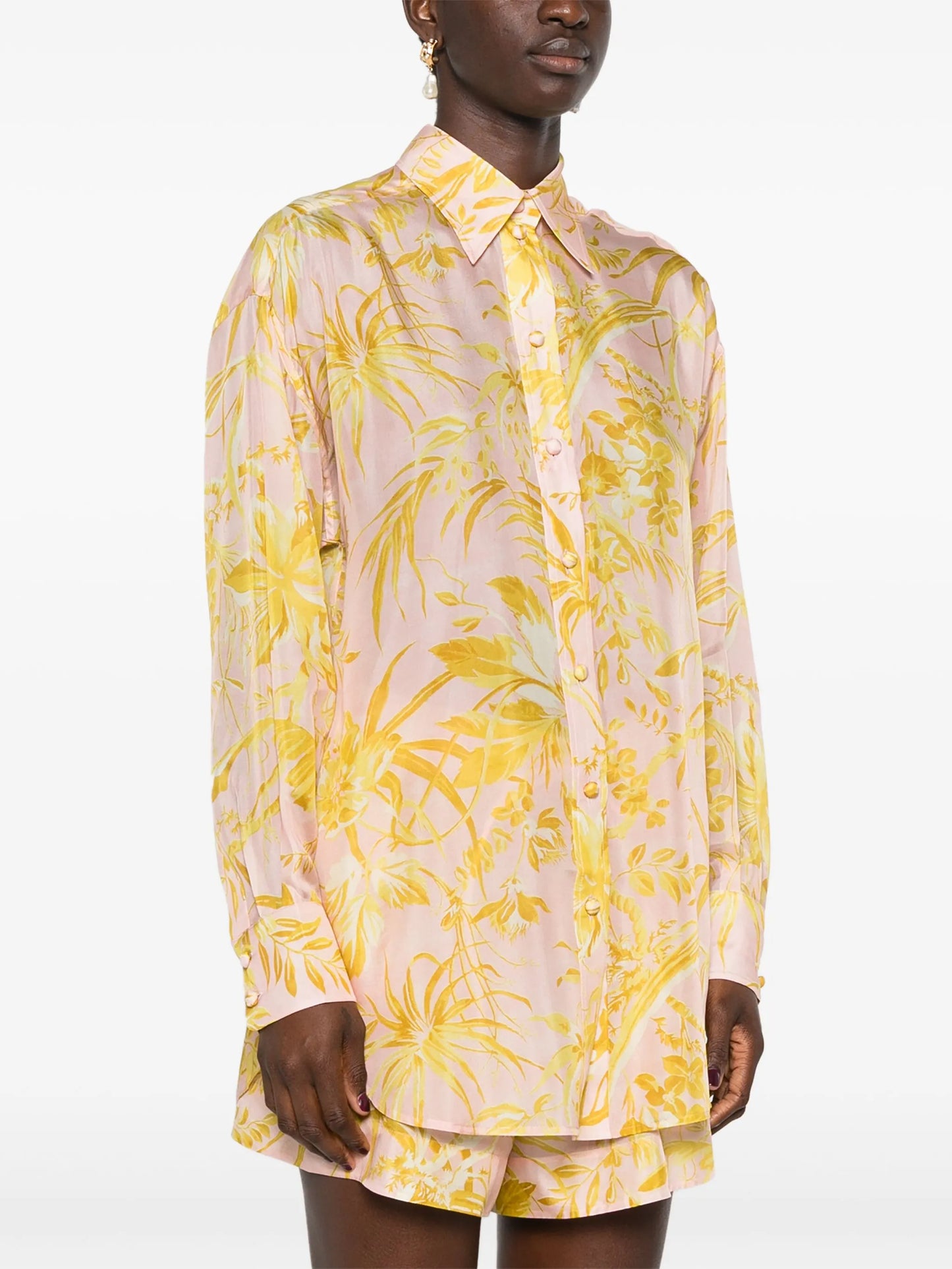 floral-print silk shirt