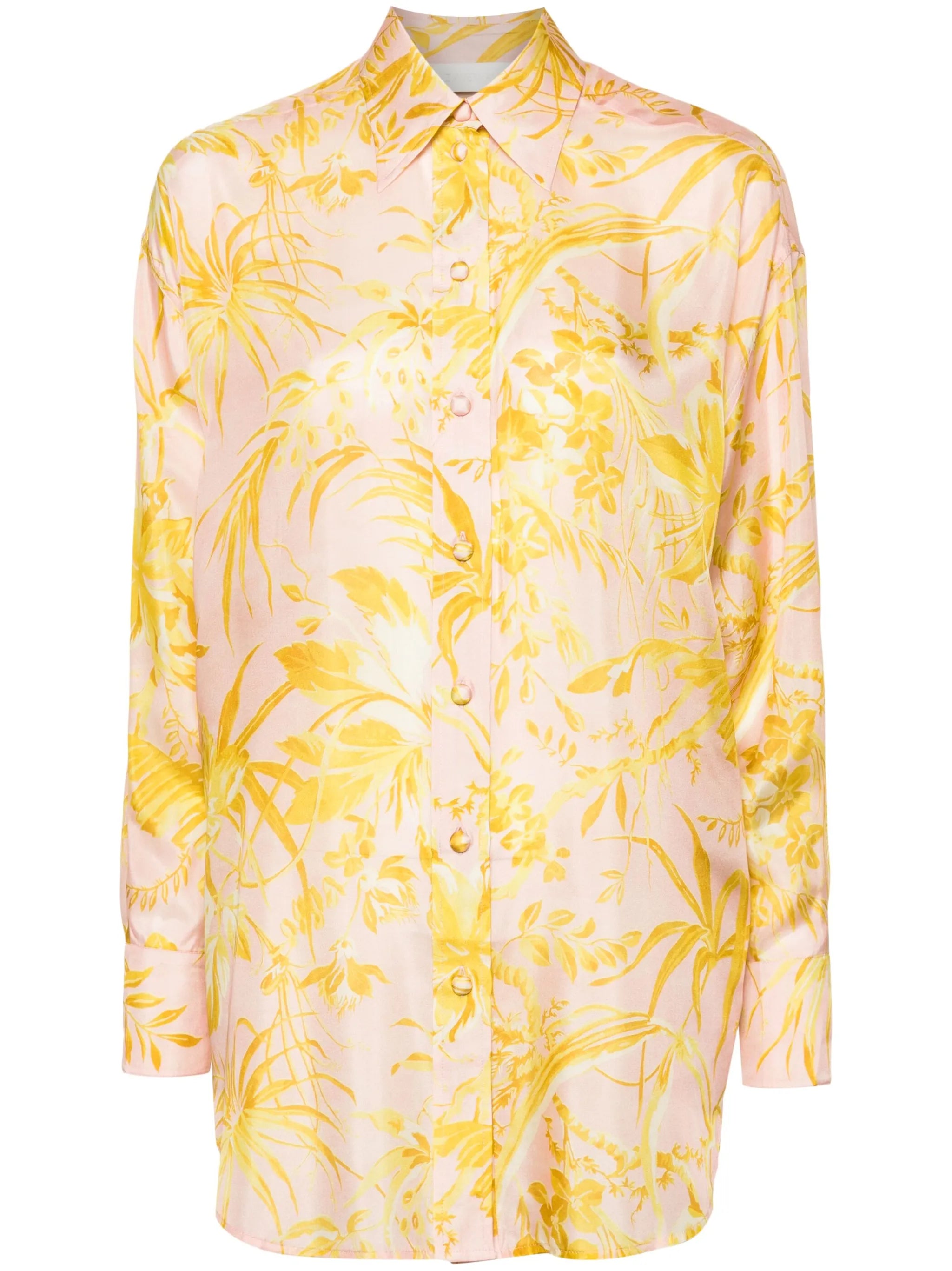 floral-print silk shirt