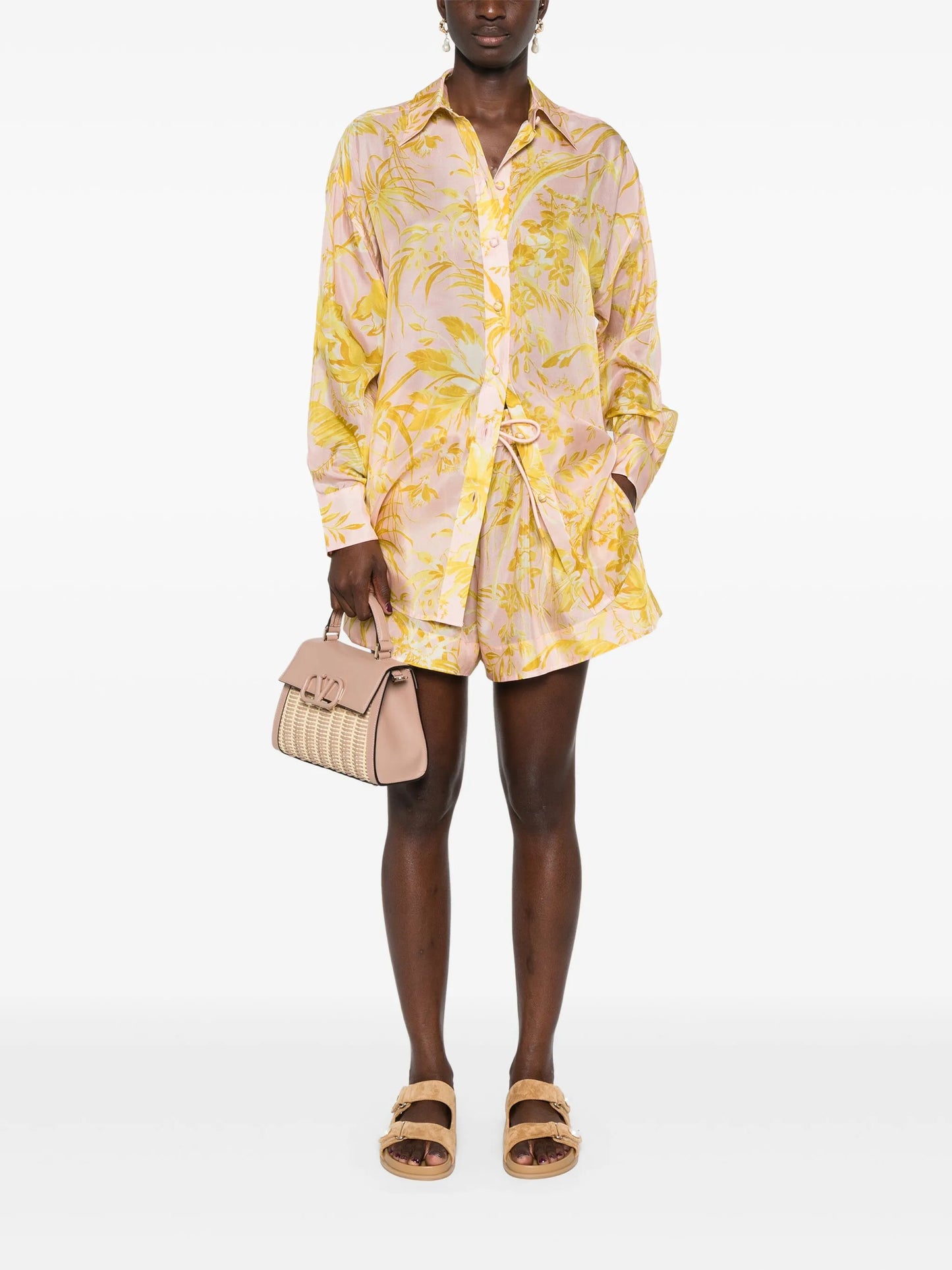floral-print silk shirt