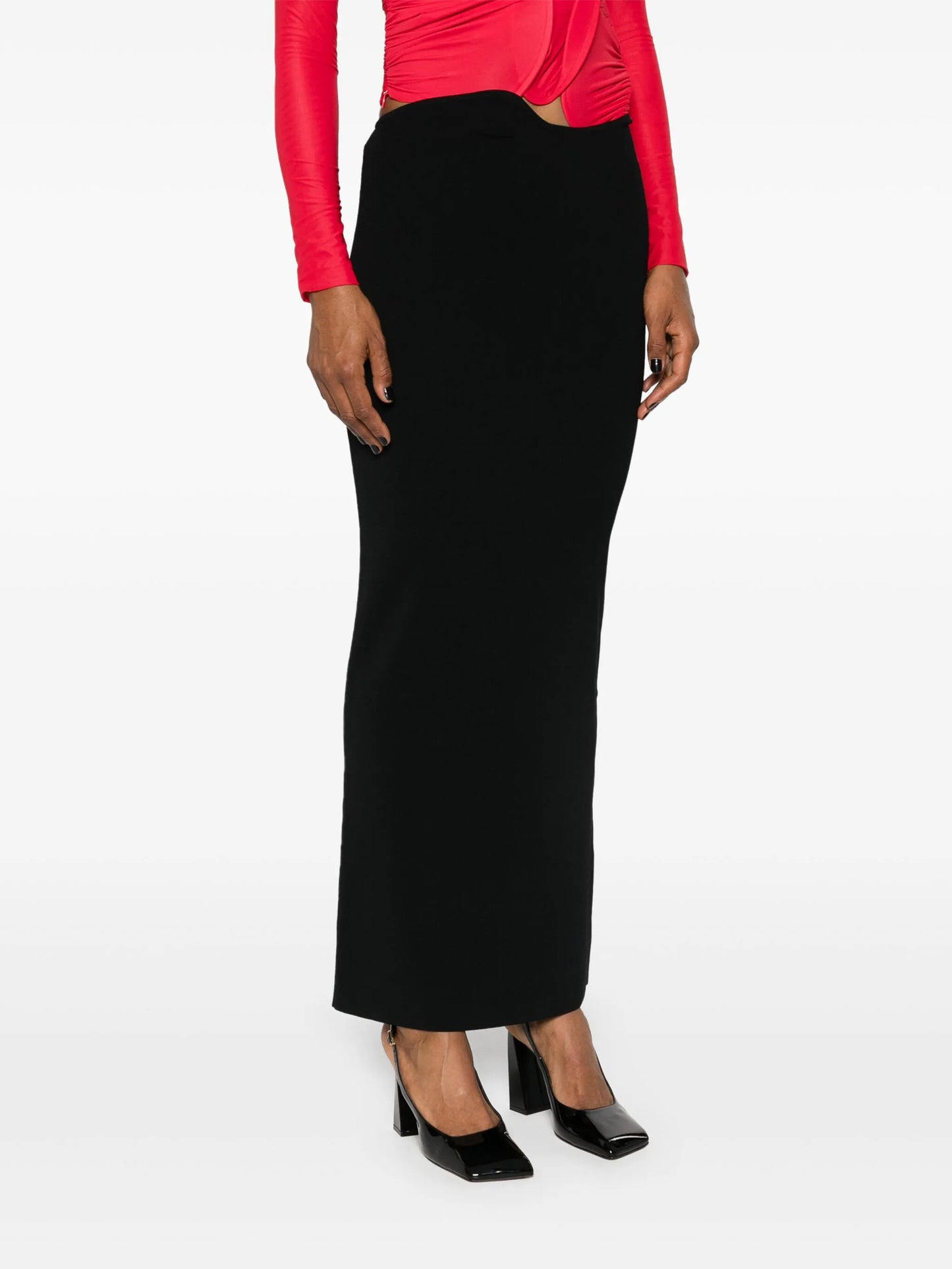 asymmetric-waist midi skirt