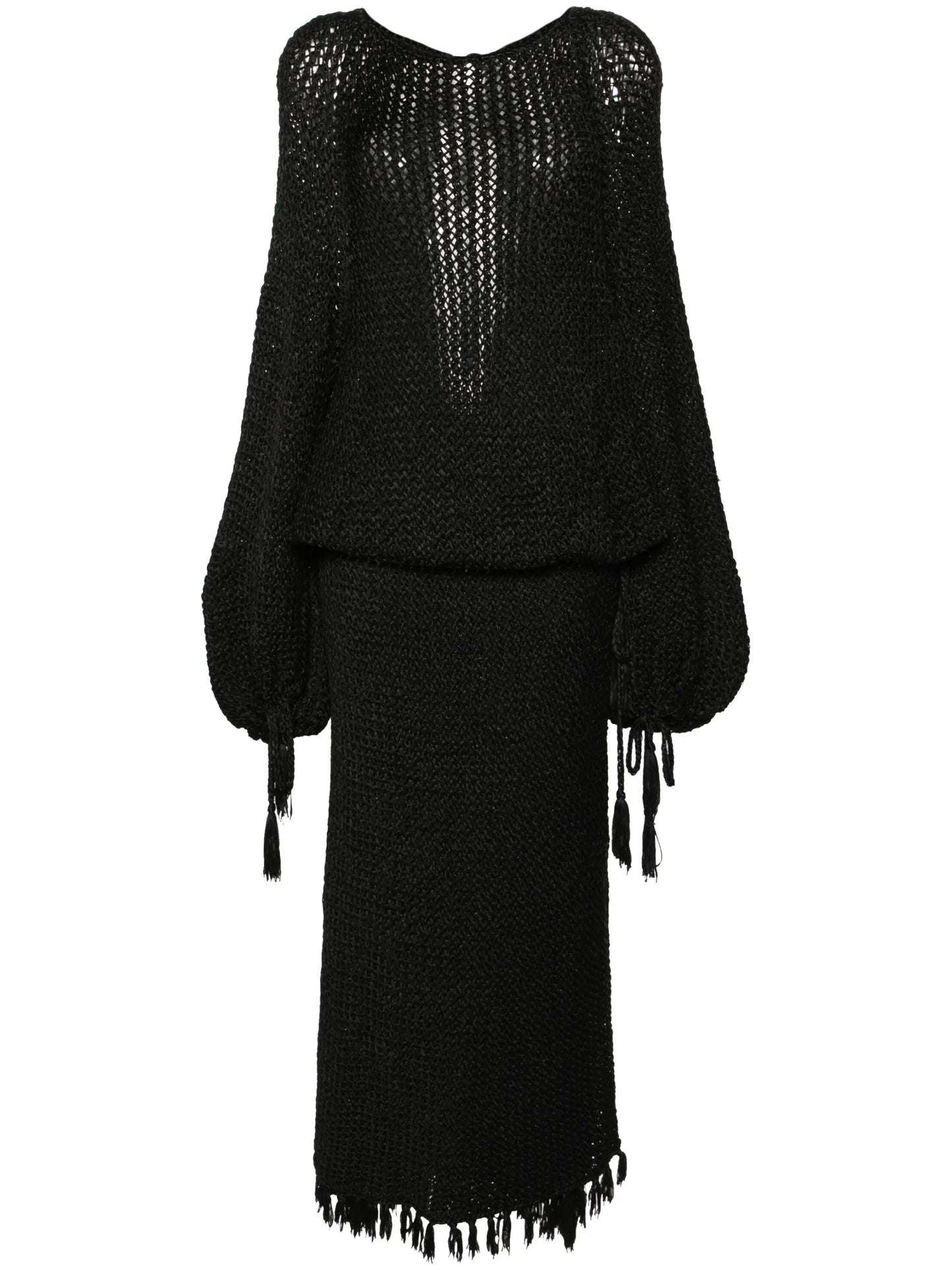 Reagan tasselled open-knit dress