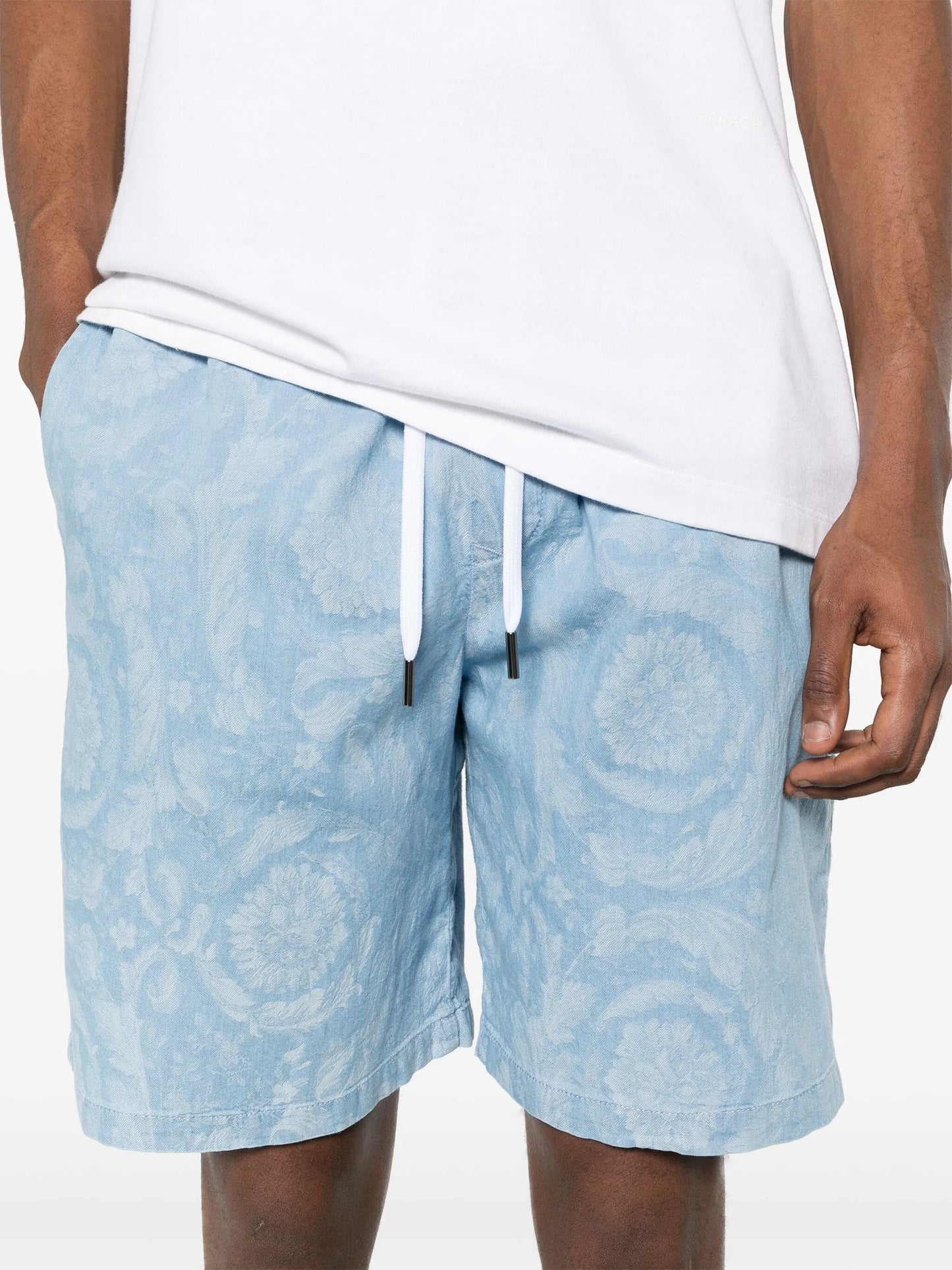 patterned-jacquard chambray shorts