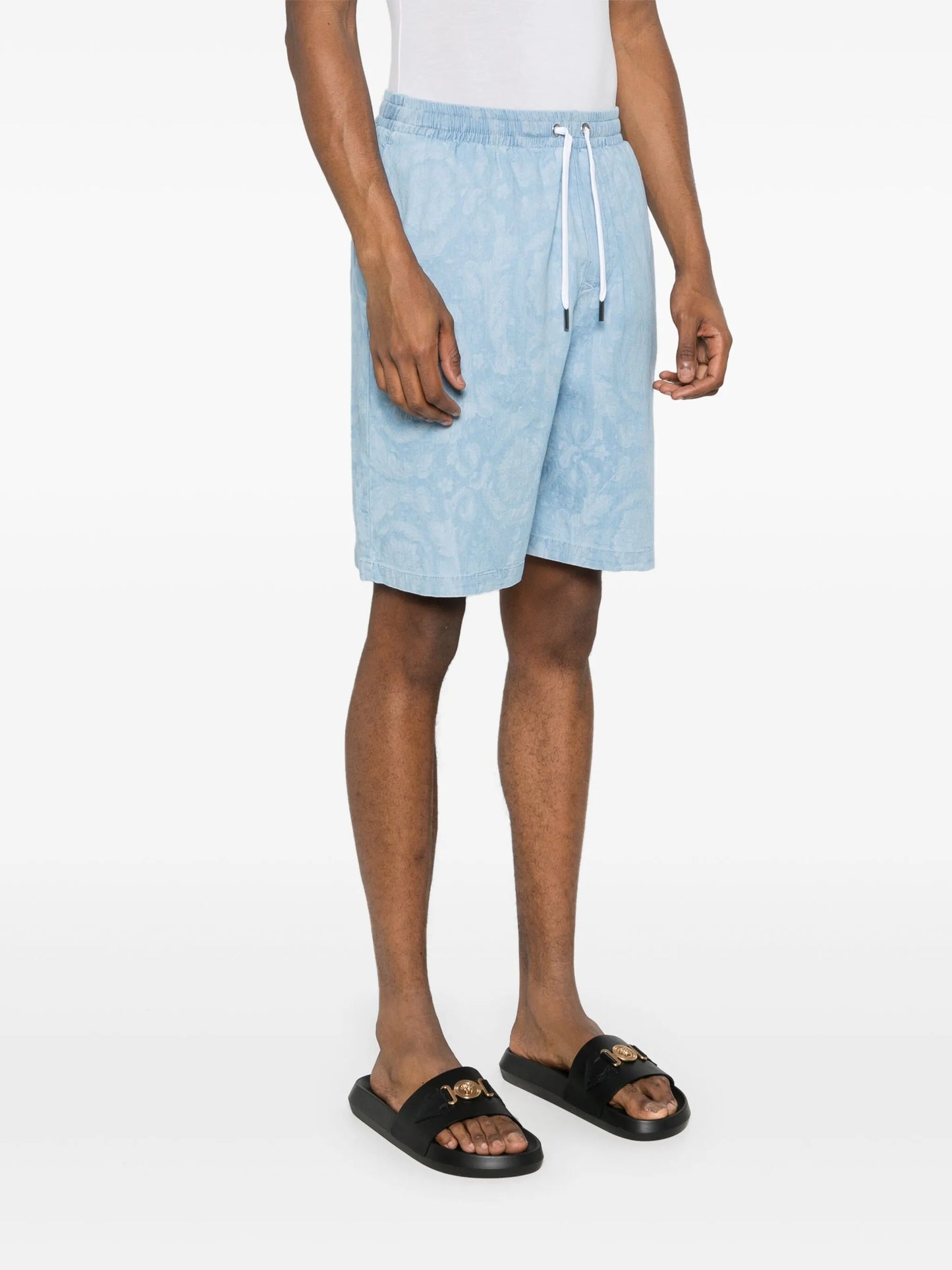 patterned-jacquard chambray shorts