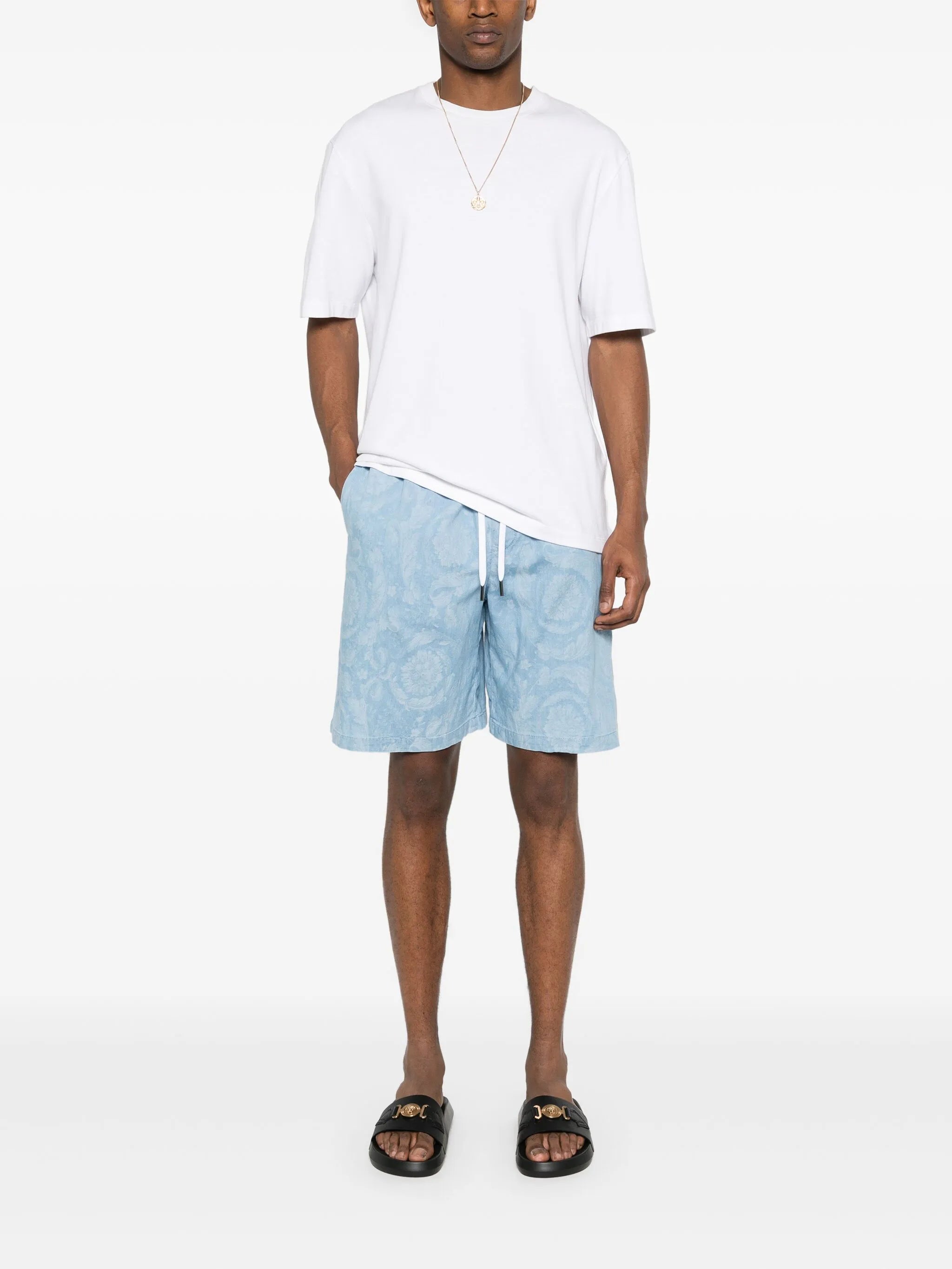 patterned-jacquard chambray shorts