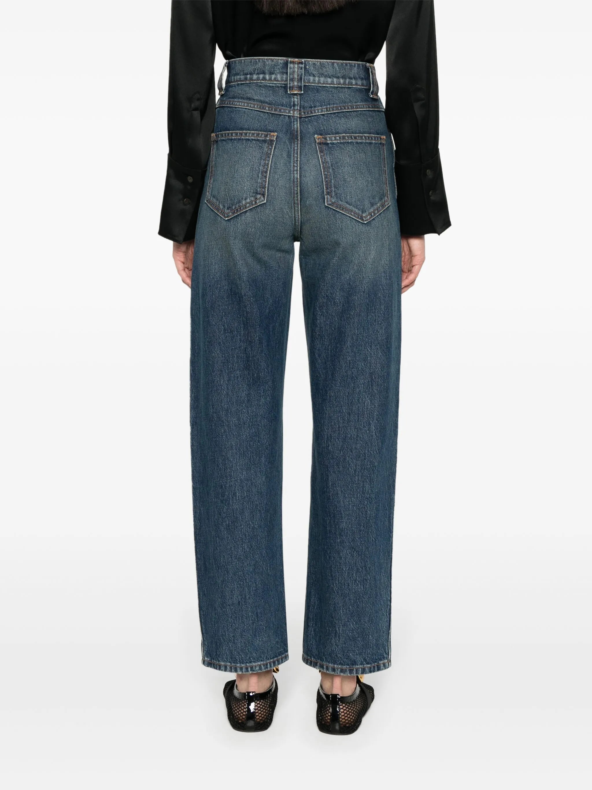 high-waisted straight-leg jeans