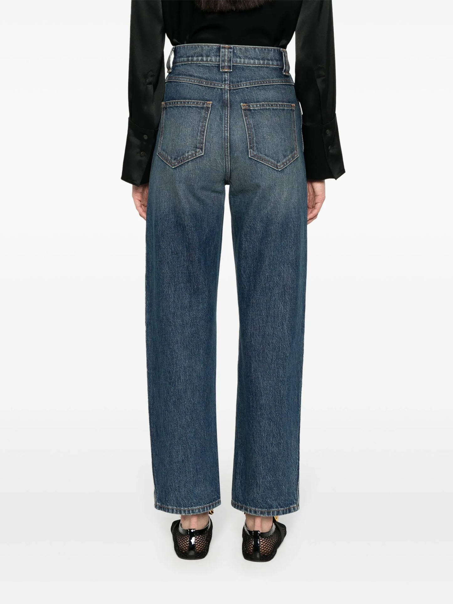 high-waisted straight-leg jeans