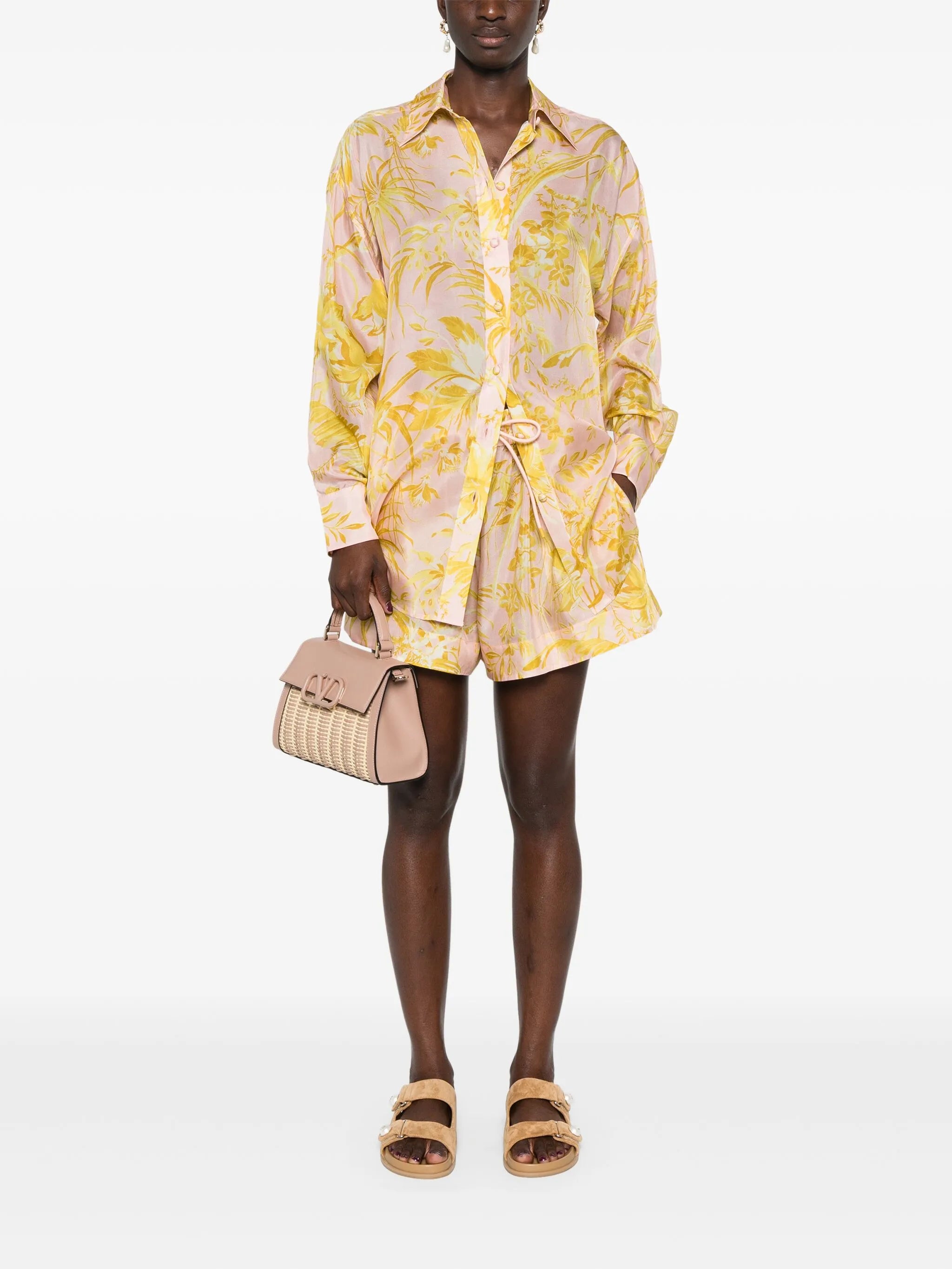 floral-print silk shorts