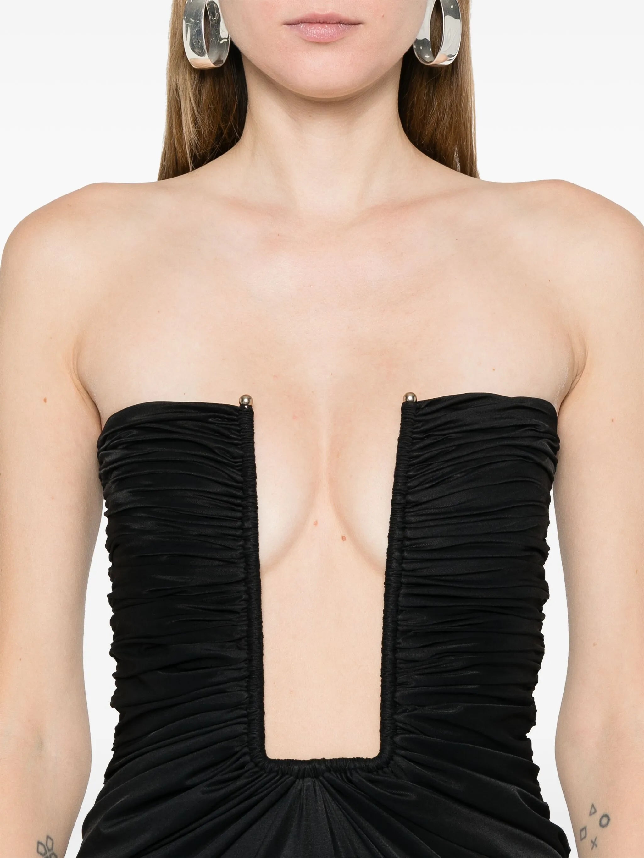 strapless plunging-neck maxi dress