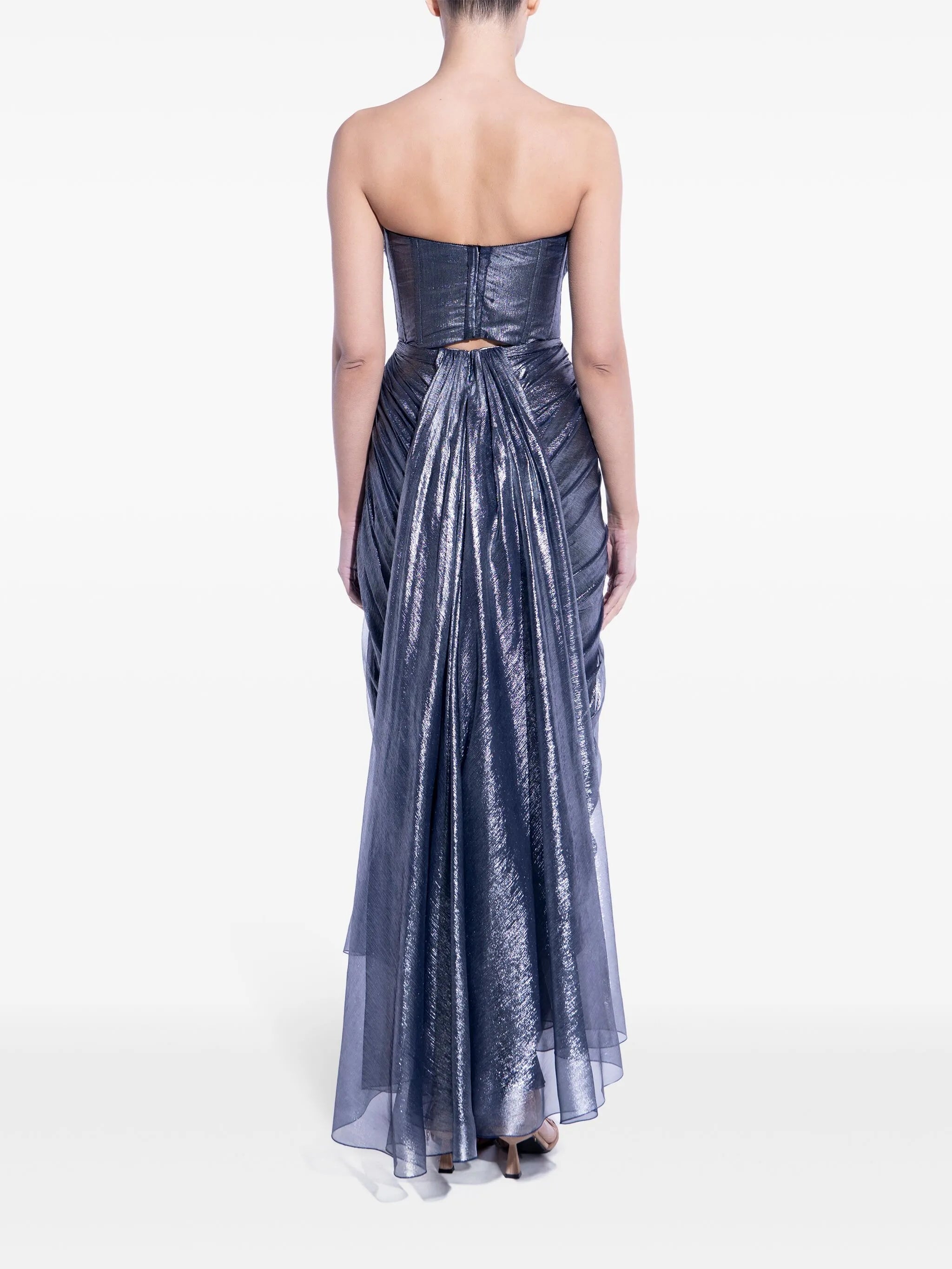 strapeless metallic gown
