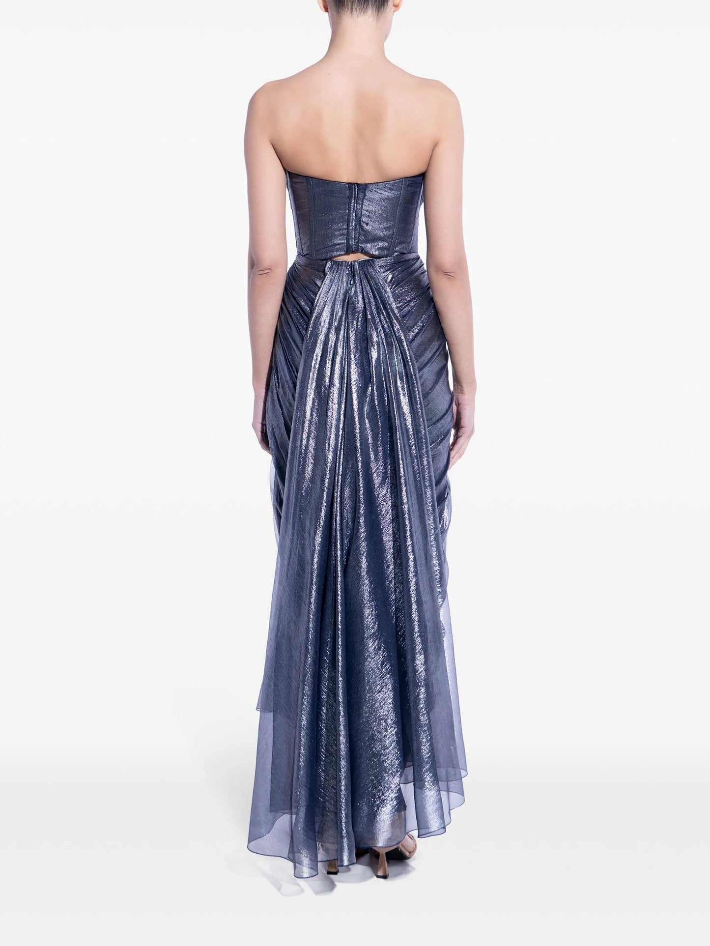 strapeless metallic gown
