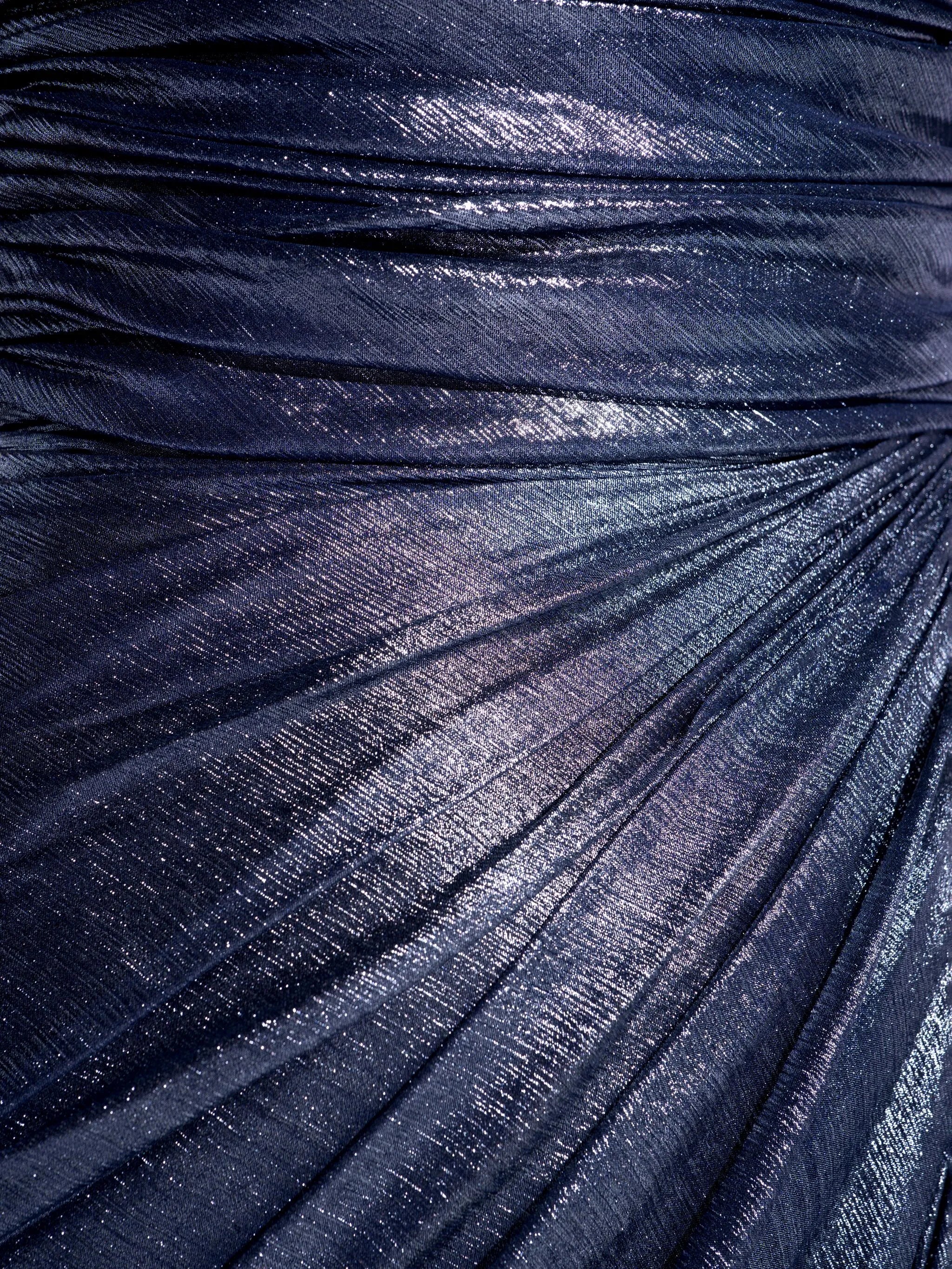 strapeless metallic gown