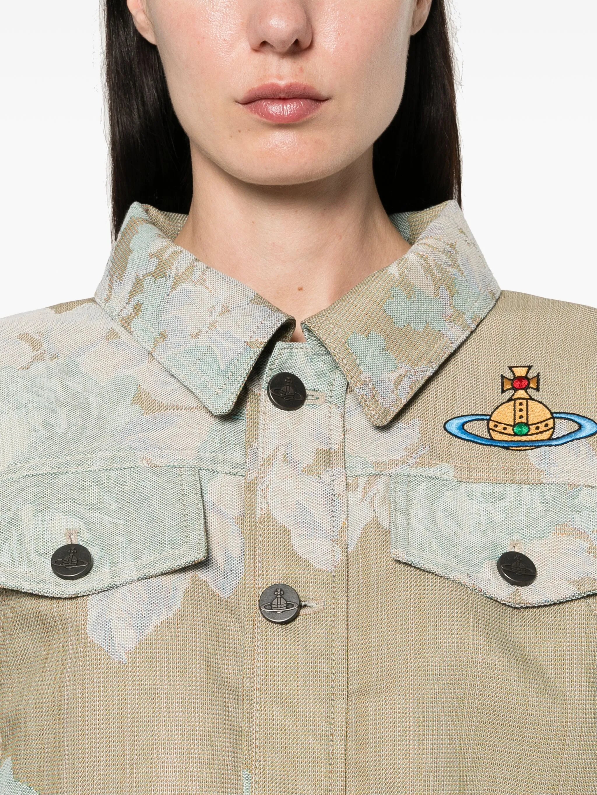 Orb-embroidered denim jacket