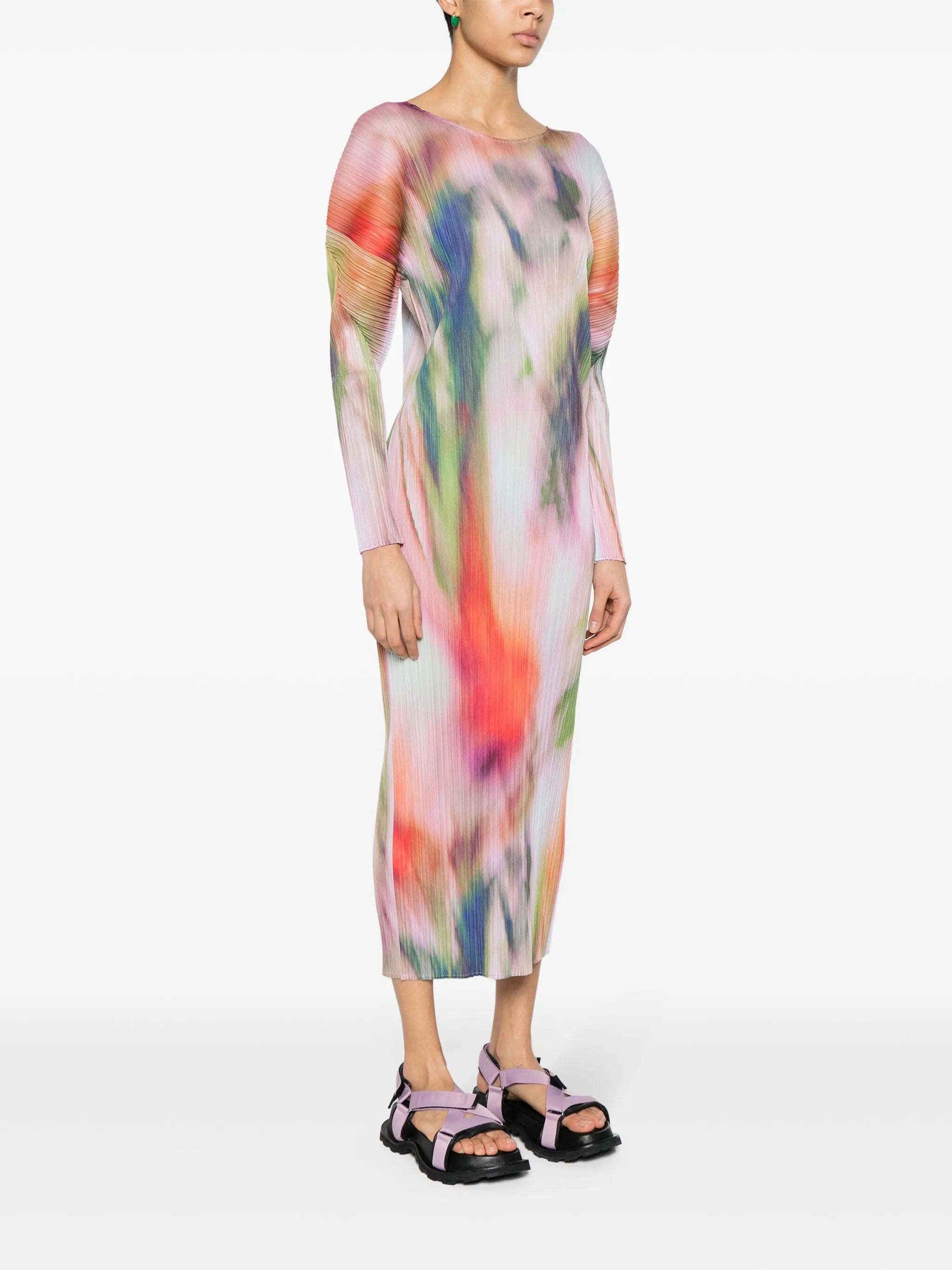 watercolour plissé midi dress