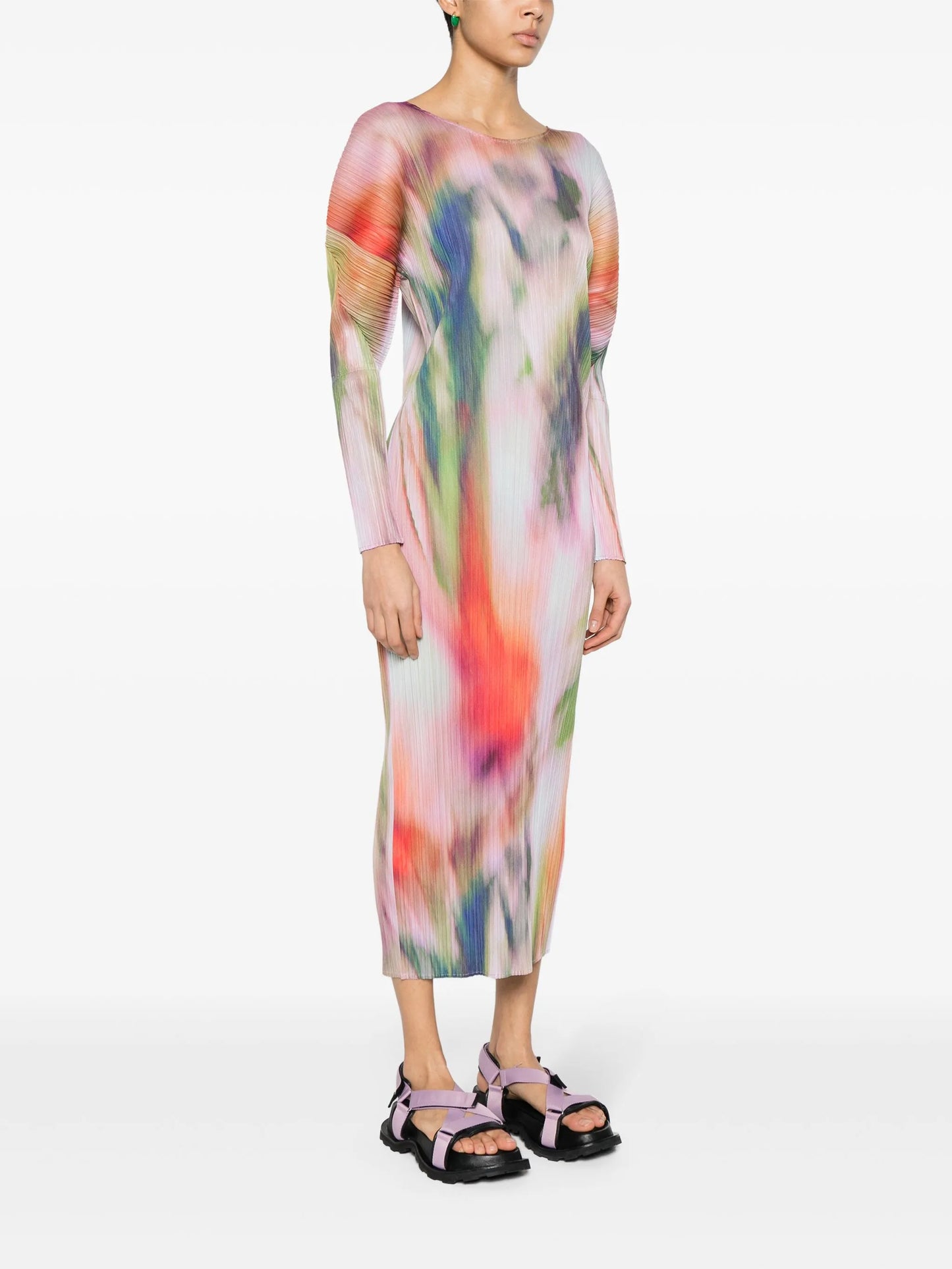 watercolour plissé midi dress