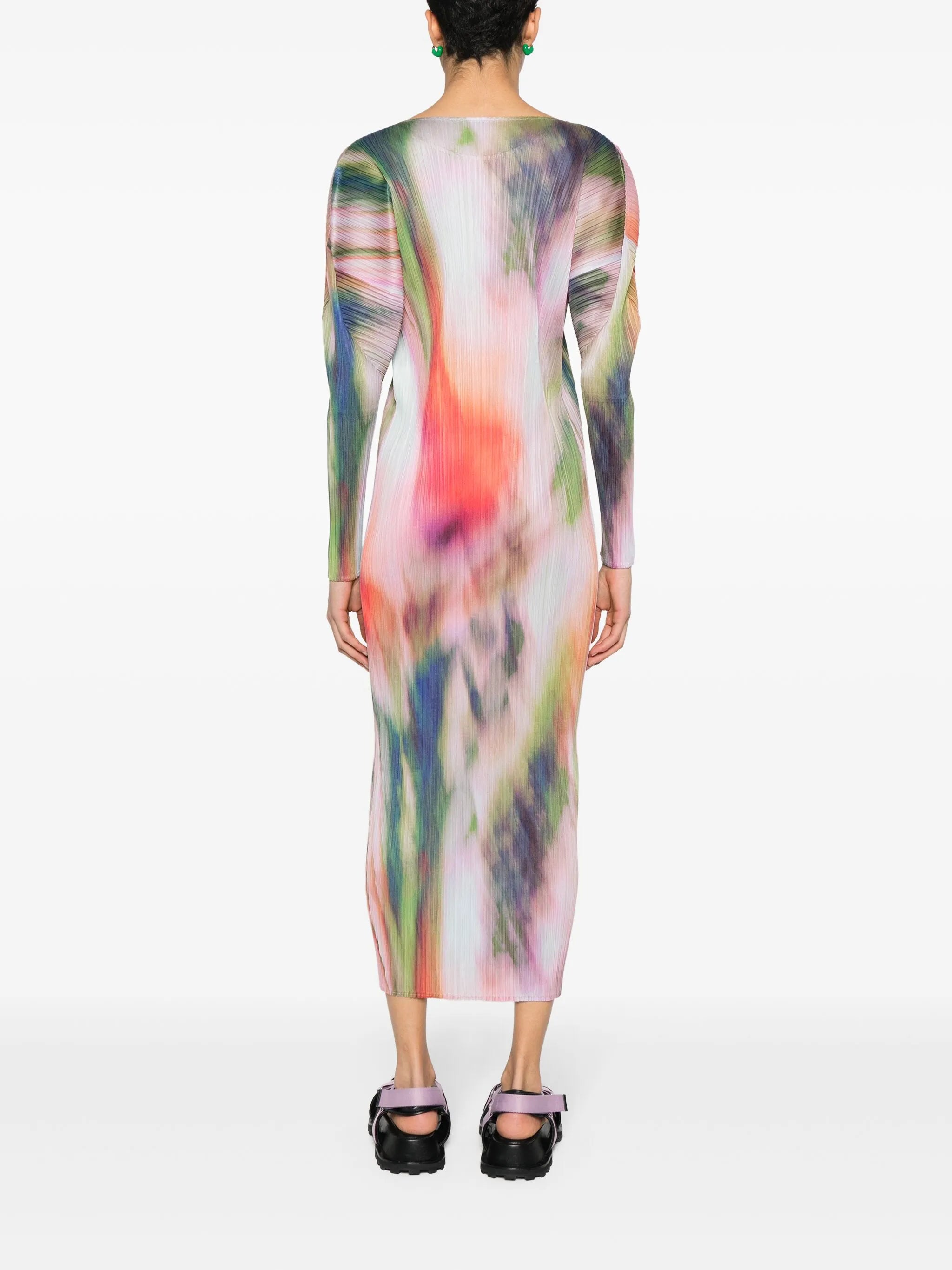 watercolour plissé midi dress