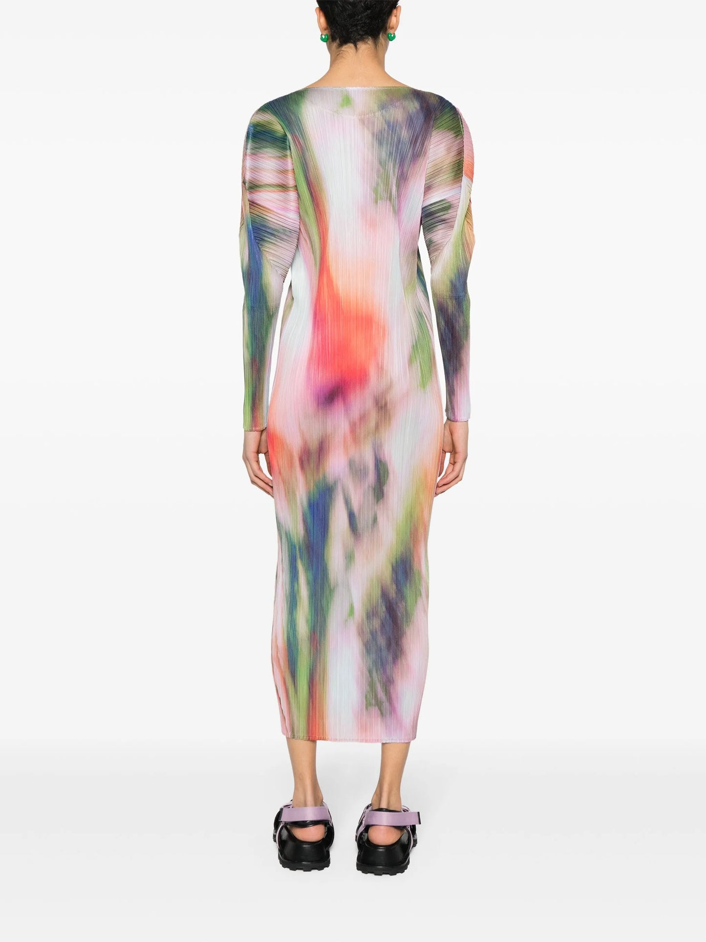 watercolour plissé midi dress