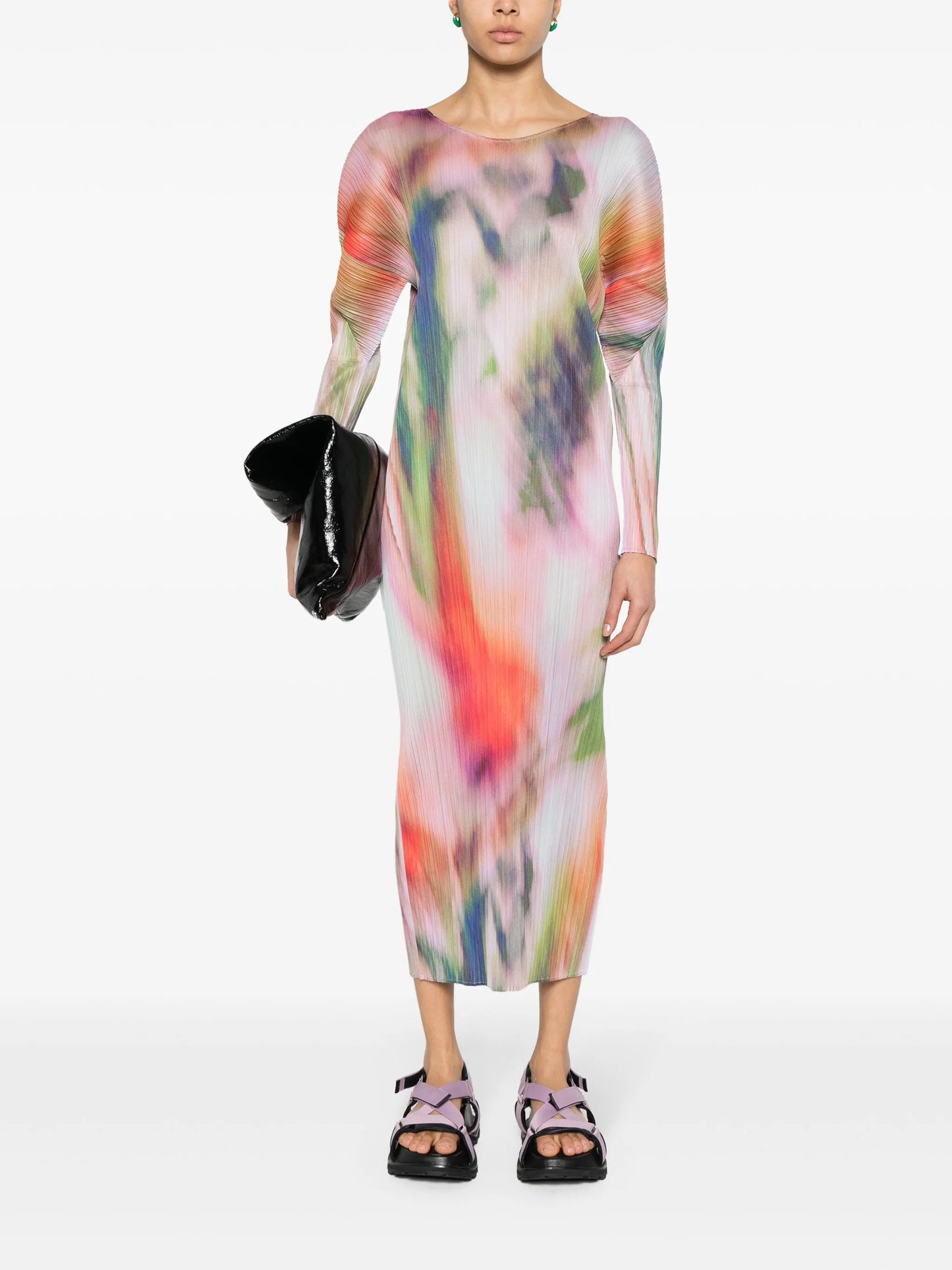watercolour plissé midi dress